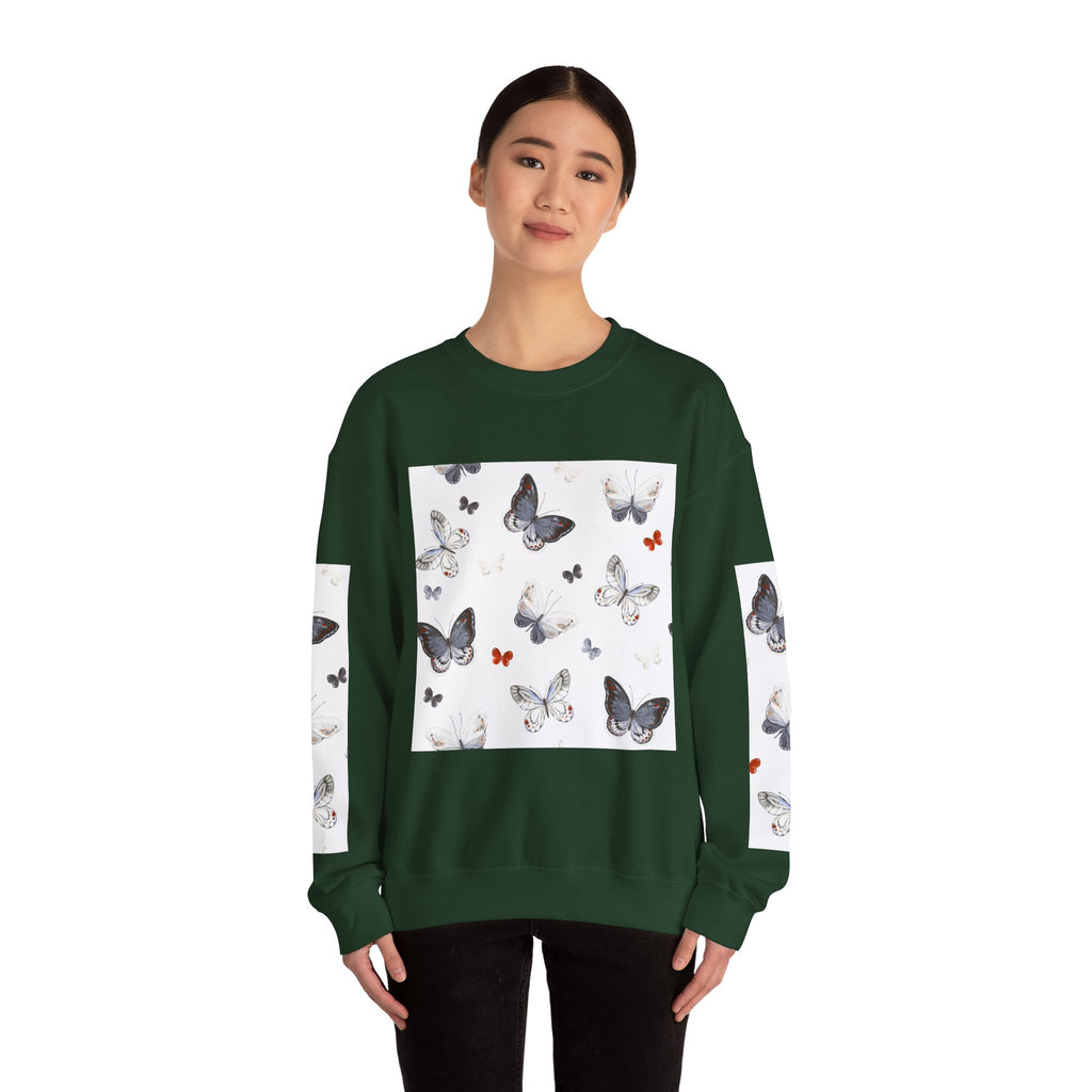 Butterfly Pattern Crewneck Sweatshirt — Delicate Moth & Butterfly Graphic Pullover