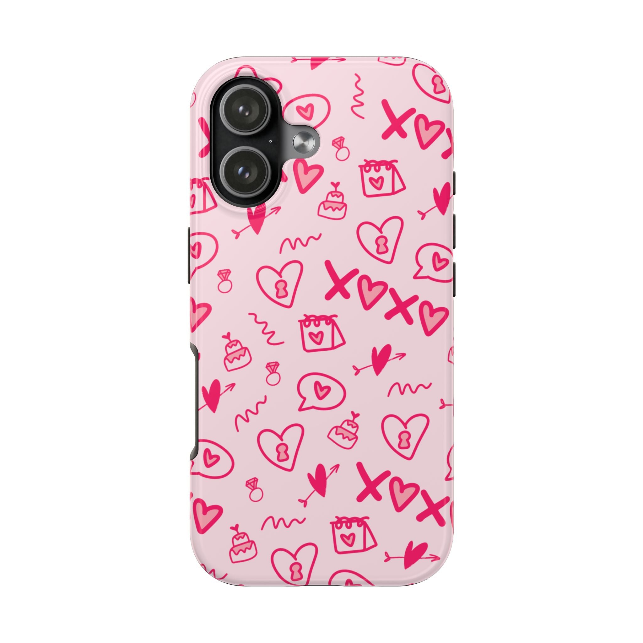Pink Doodle Hearts Tough Phone Case — XOXO Love Pattern Protective Cover