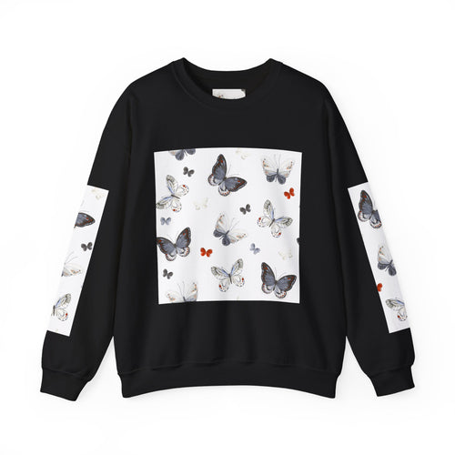 Butterfly Pattern Crewneck Sweatshirt — Delicate Moth & Butterfly Graphic Pullover