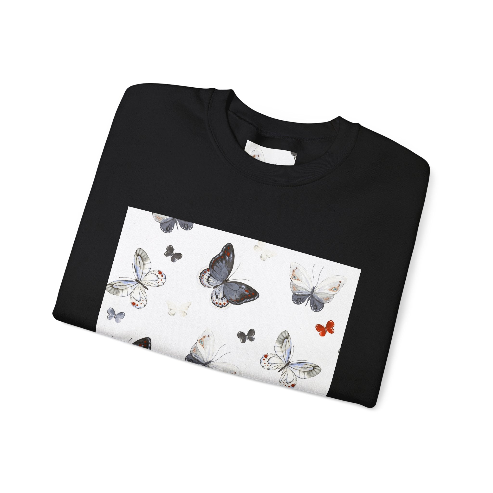 Butterfly Pattern Crewneck Sweatshirt — Delicate Moth & Butterfly Graphic Pullover