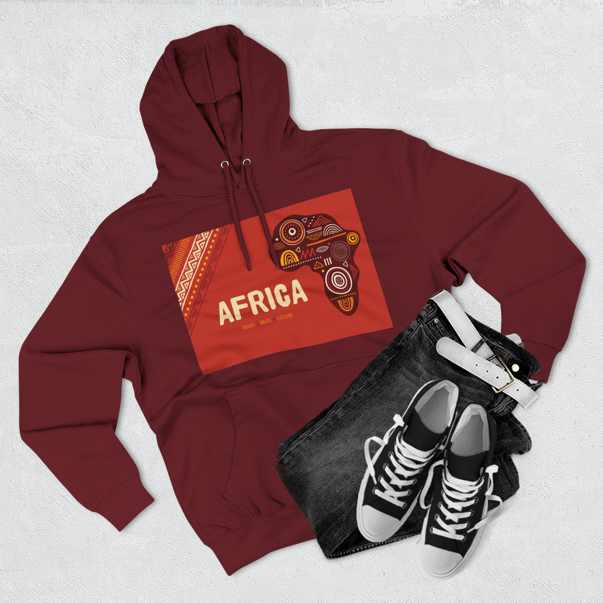 Africa Map Graphic Hoodie — African Pattern Tribal Design Fleece Pullover