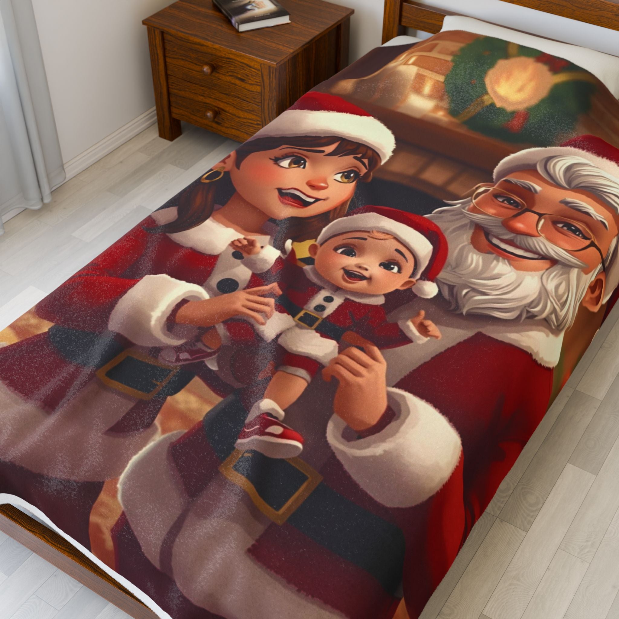 Christmas Family Santa Plush Blanket – Cozy Holiday Velveteen Throw