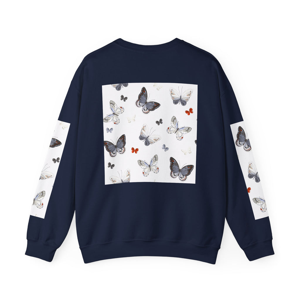 Butterfly Pattern Crewneck Sweatshirt — Delicate Moth & Butterfly Graphic Pullover