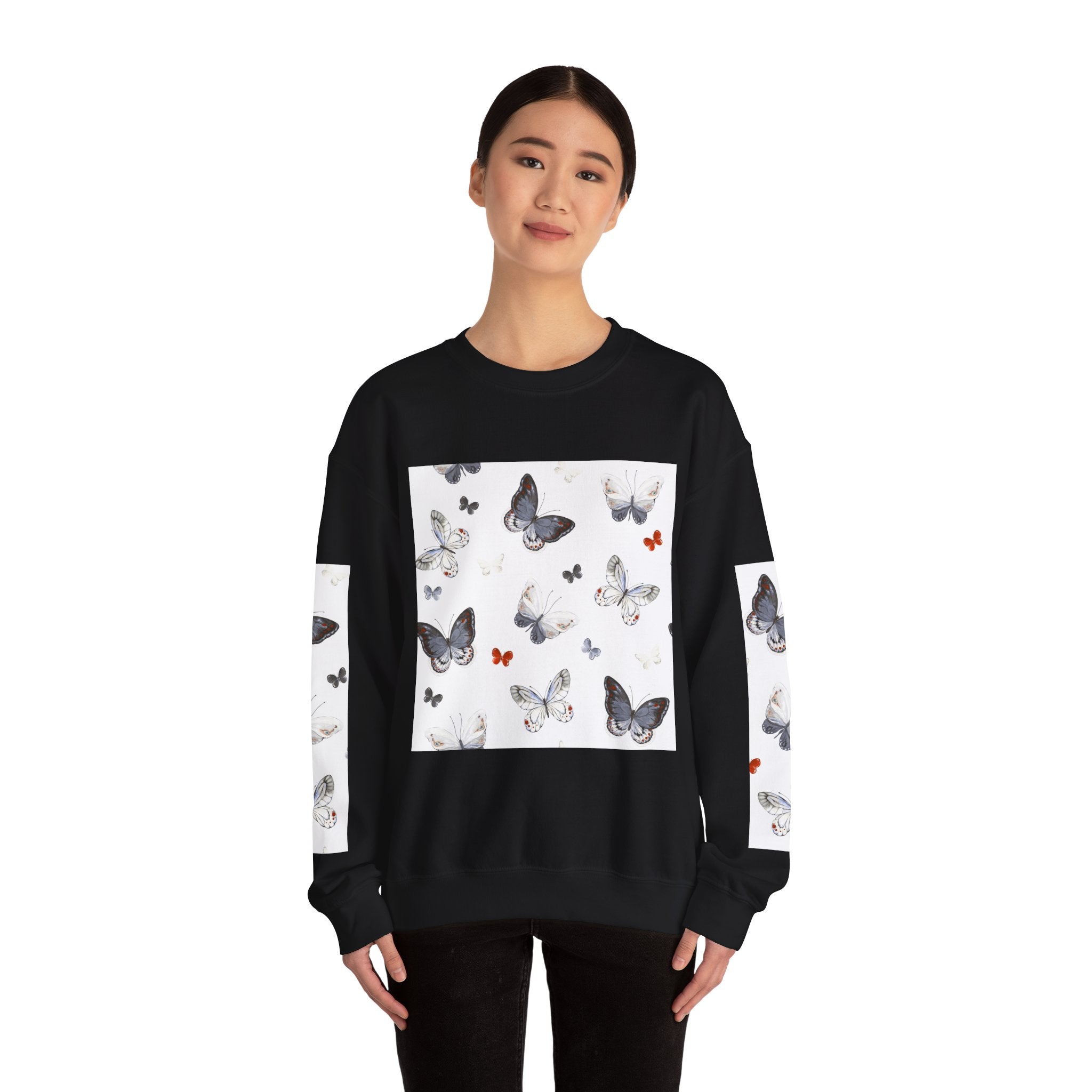 Butterfly Pattern Crewneck Sweatshirt — Delicate Moth & Butterfly Graphic Pullover