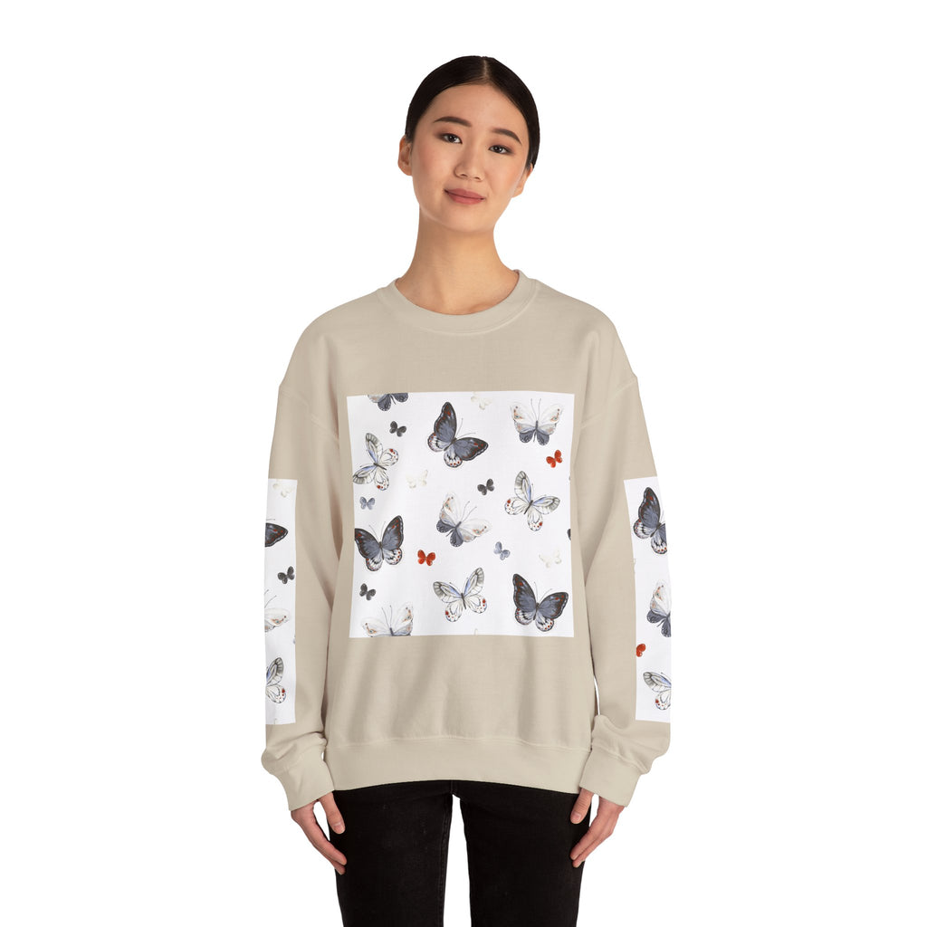 Butterfly Pattern Crewneck Sweatshirt — Delicate Moth & Butterfly Graphic Pullover