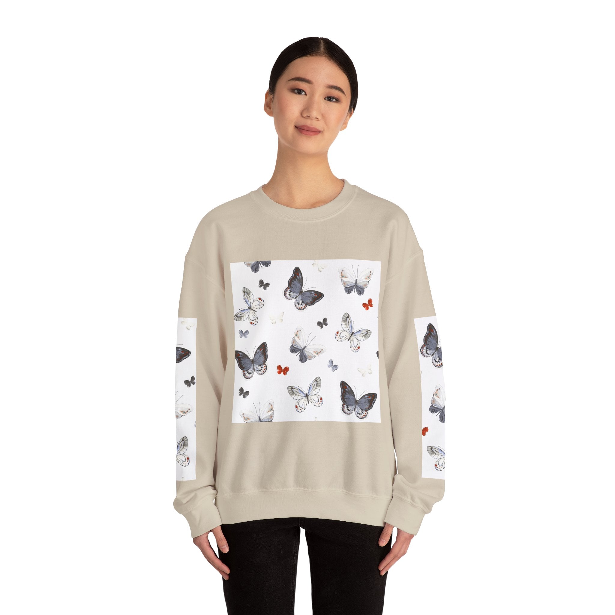 Butterfly Pattern Crewneck Sweatshirt — Delicate Moth & Butterfly Graphic Pullover