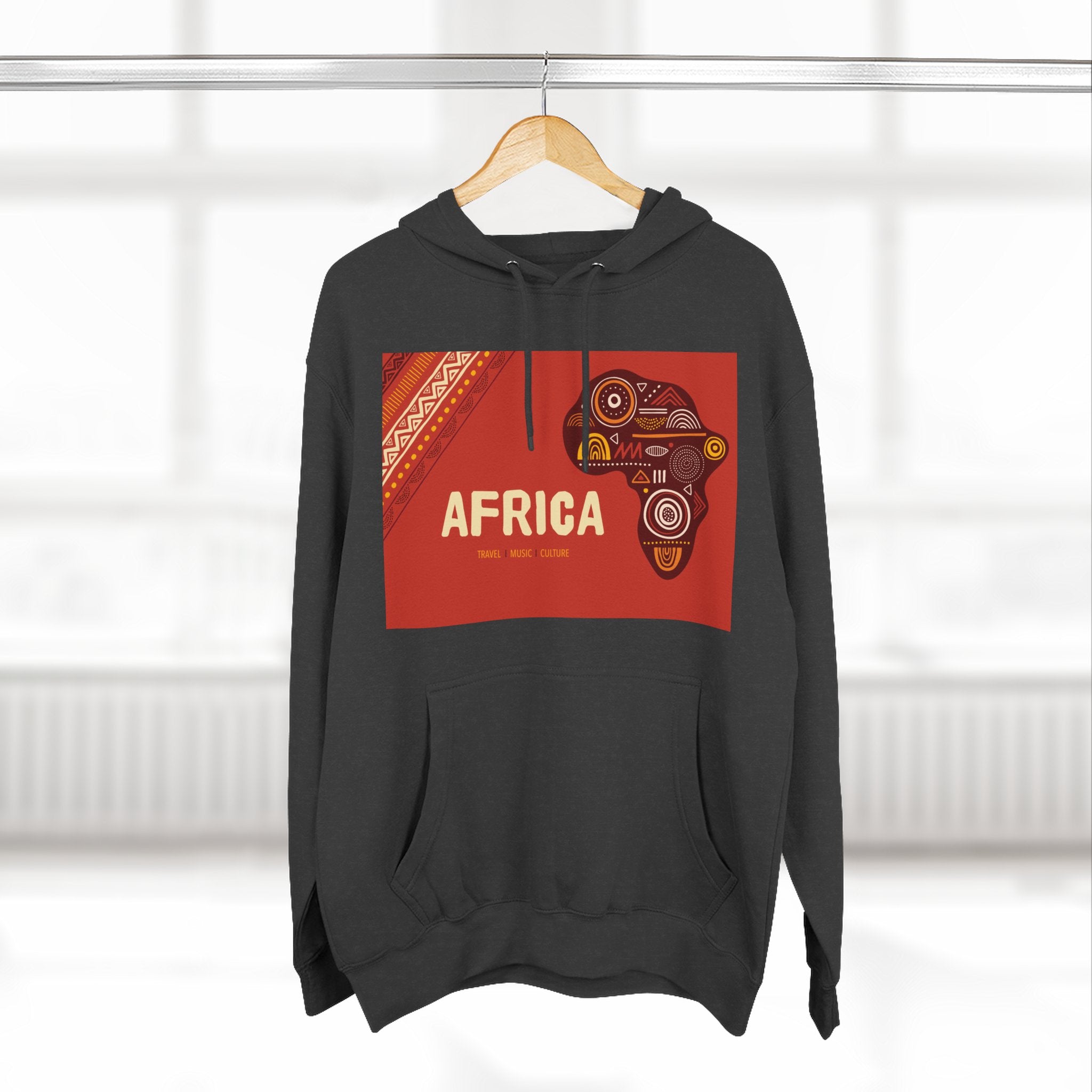 Africa Map Graphic Hoodie — African Pattern Tribal Design Fleece Pullover