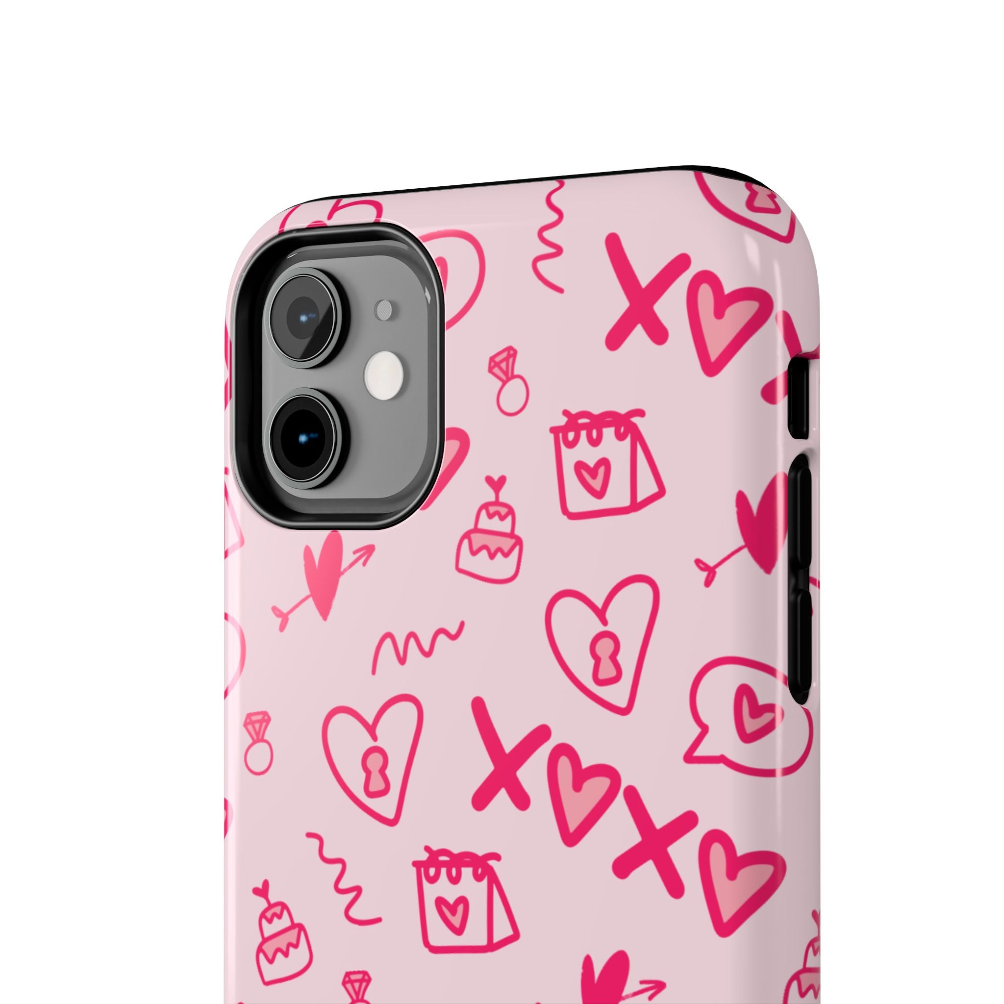 Pink Doodle Hearts Tough Phone Case — XOXO Love Pattern Protective Cover