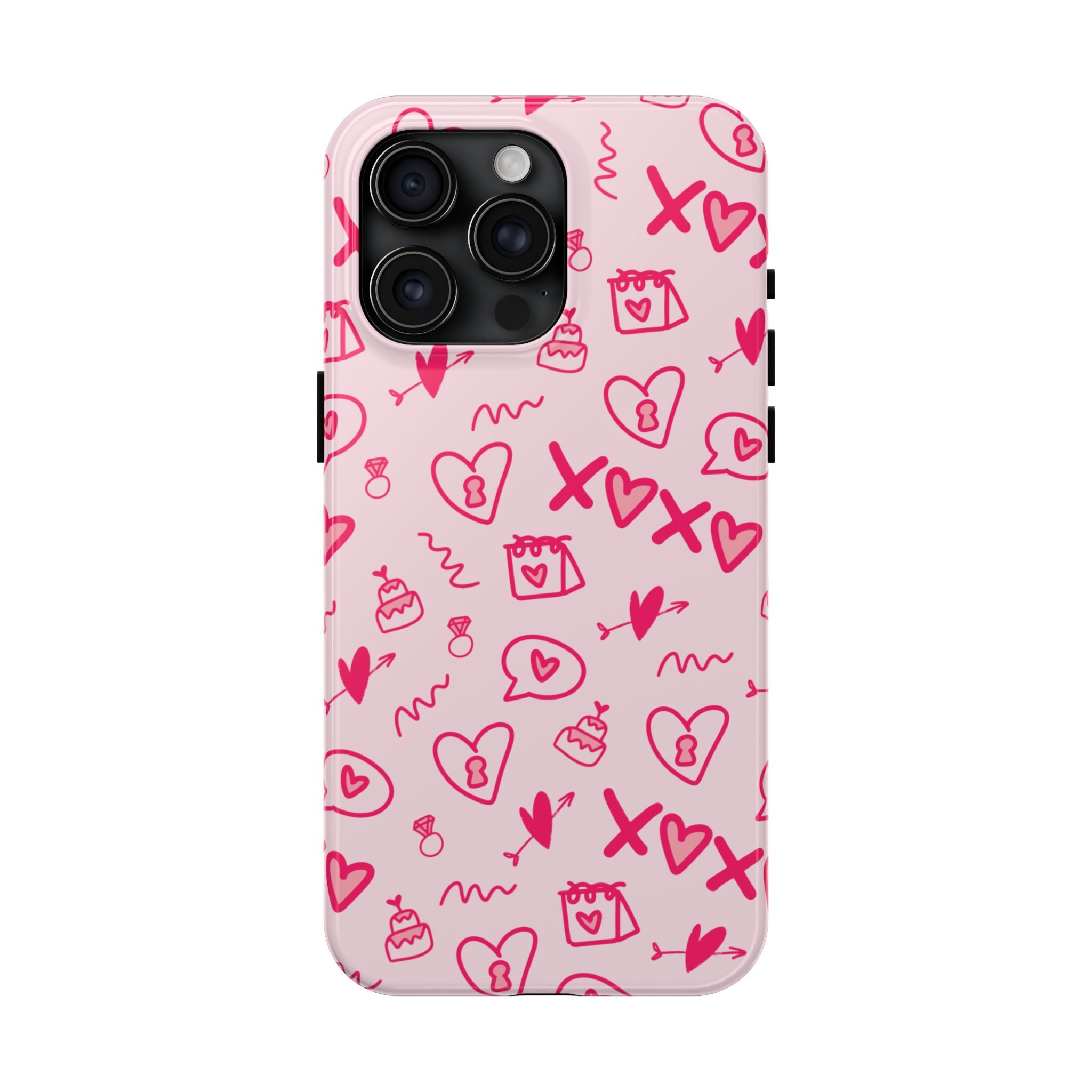 Pink Doodle Hearts Tough Phone Case — XOXO Love Pattern Protective Cover