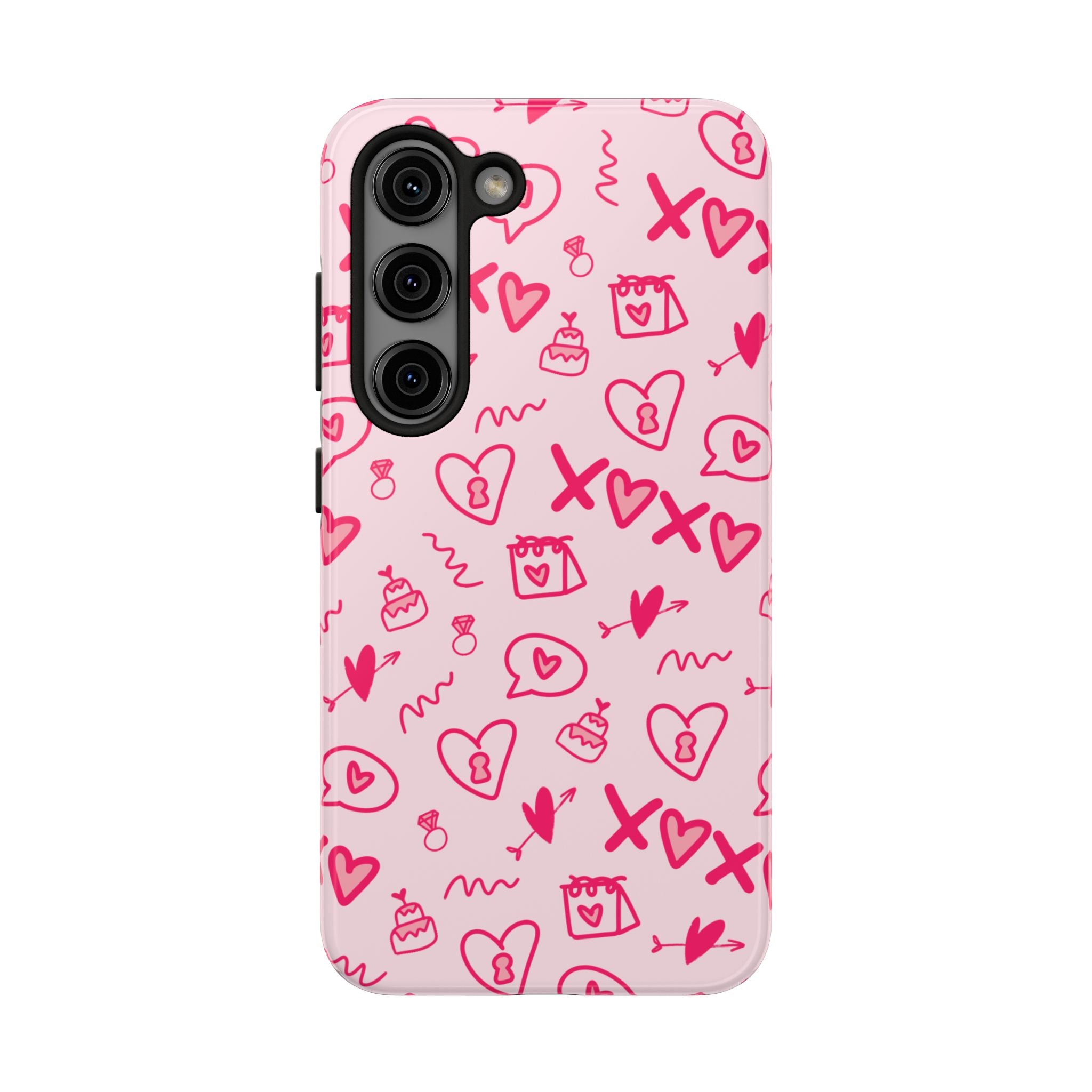 Pink Doodle Hearts Tough Phone Case — XOXO Love Pattern Protective Cover