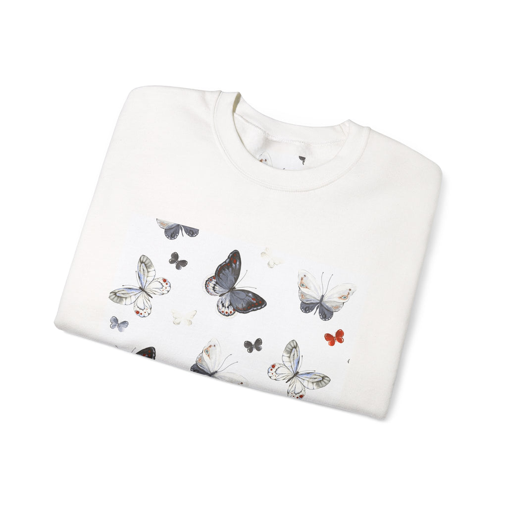 Butterfly Pattern Crewneck Sweatshirt — Delicate Moth & Butterfly Graphic Pullover