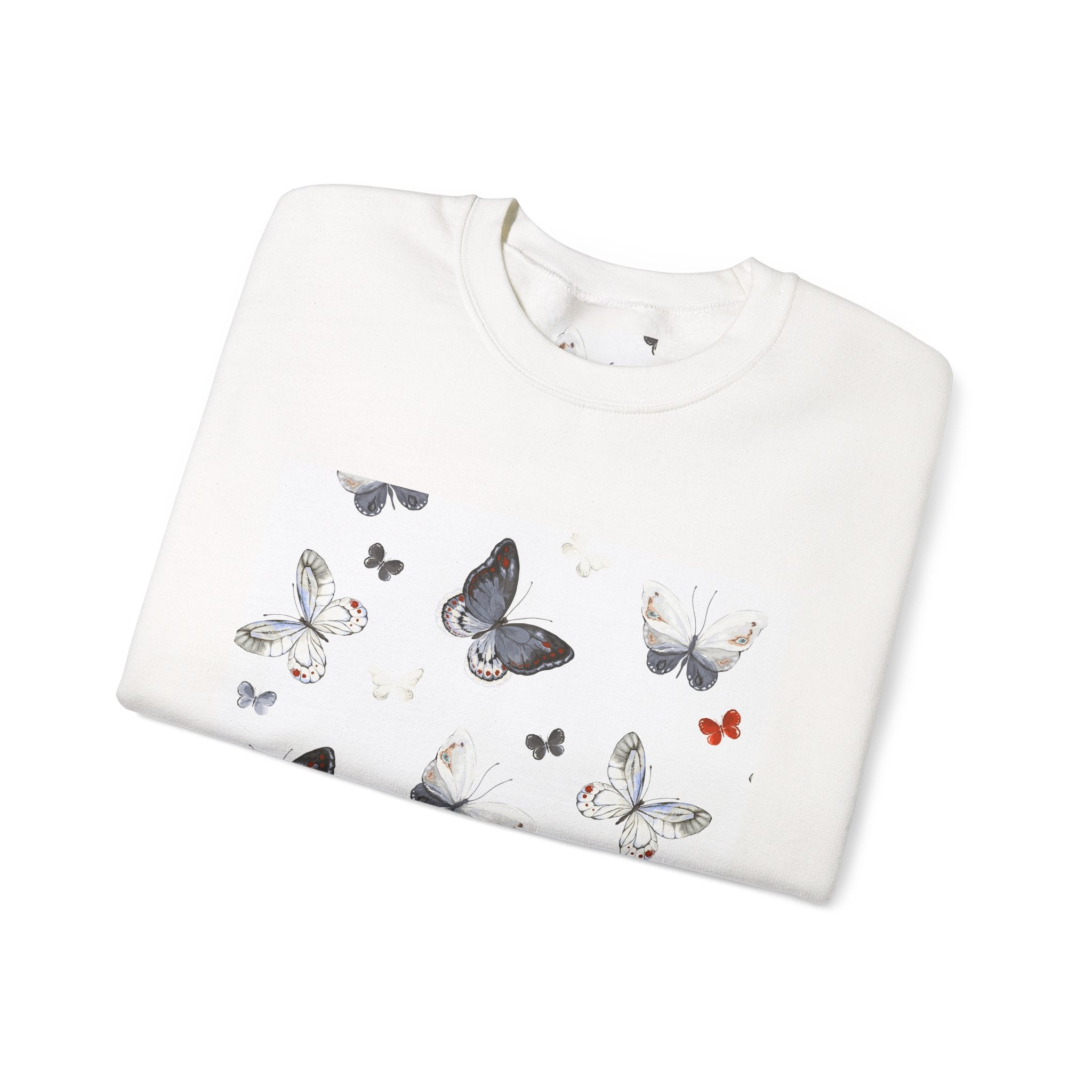Butterfly Pattern Crewneck Sweatshirt — Delicate Moth & Butterfly Graphic Pullover