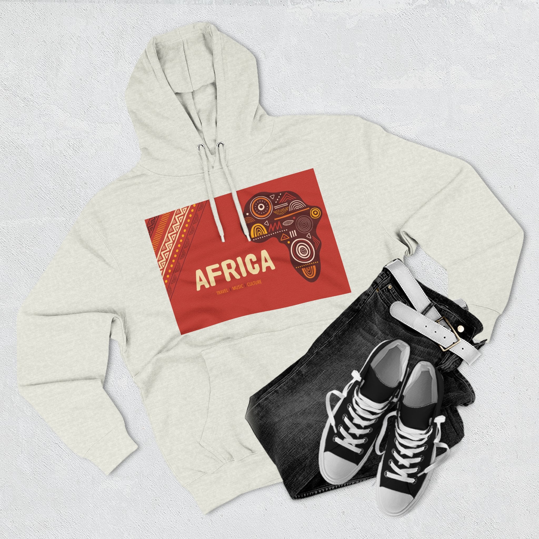 Africa Map Graphic Hoodie — African Pattern Tribal Design Fleece Pullover