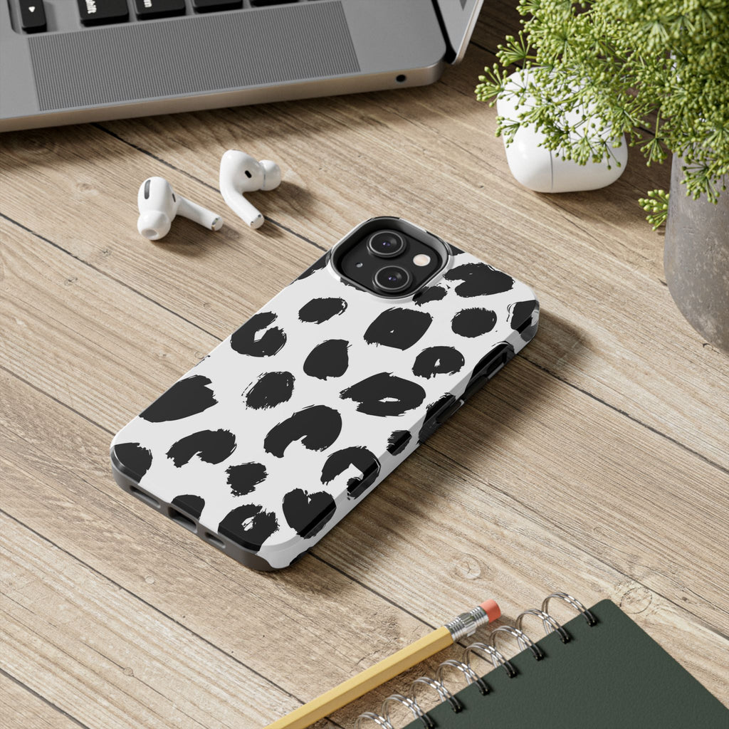 Black Brushstroke Leopard Tough Phone Case — Protective Animal Print iPhone Cover