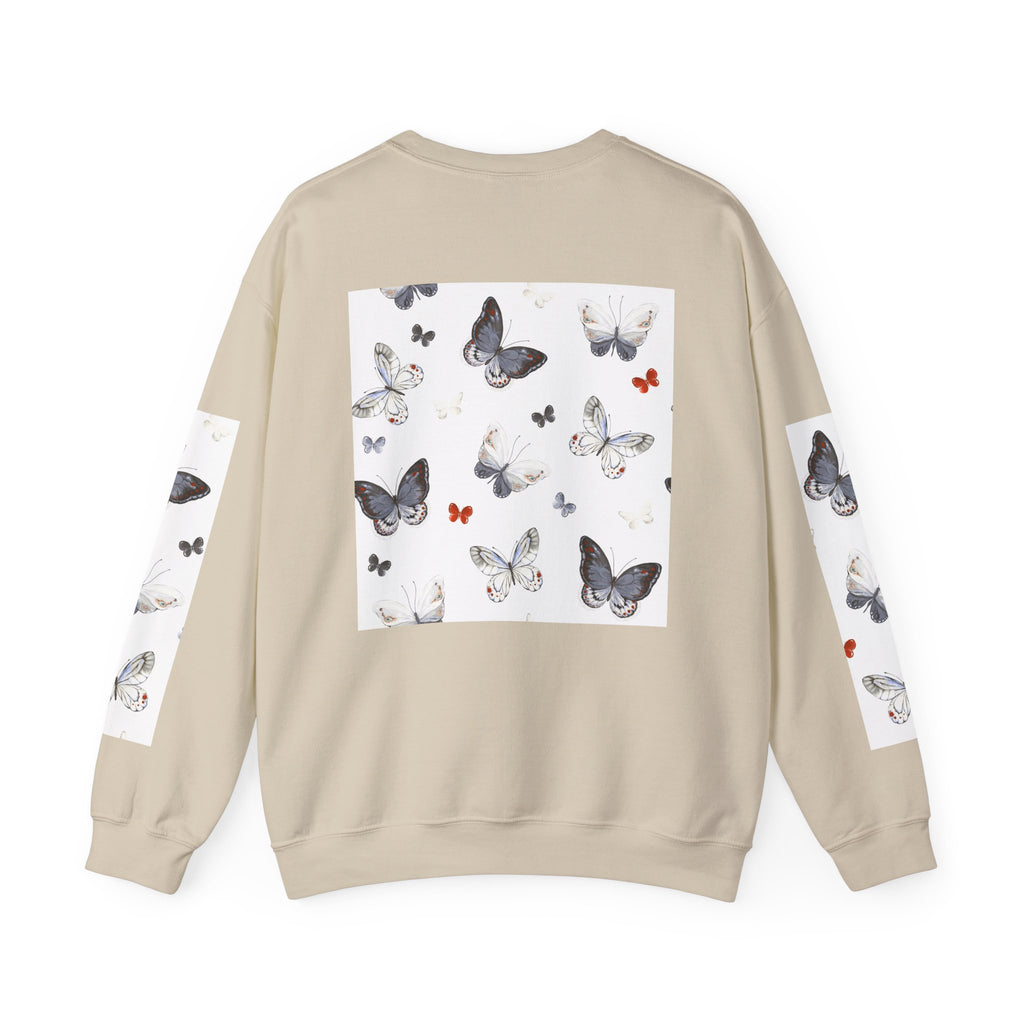 Butterfly Pattern Crewneck Sweatshirt — Delicate Moth & Butterfly Graphic Pullover