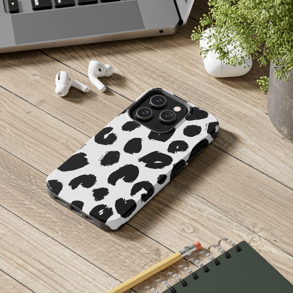 Black Brushstroke Leopard Tough Phone Case — Protective Animal Print iPhone Cover