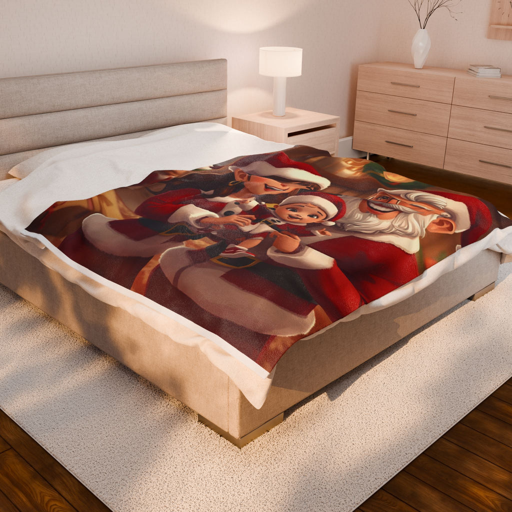 Christmas Family Santa Plush Blanket – Cozy Holiday Velveteen Throw