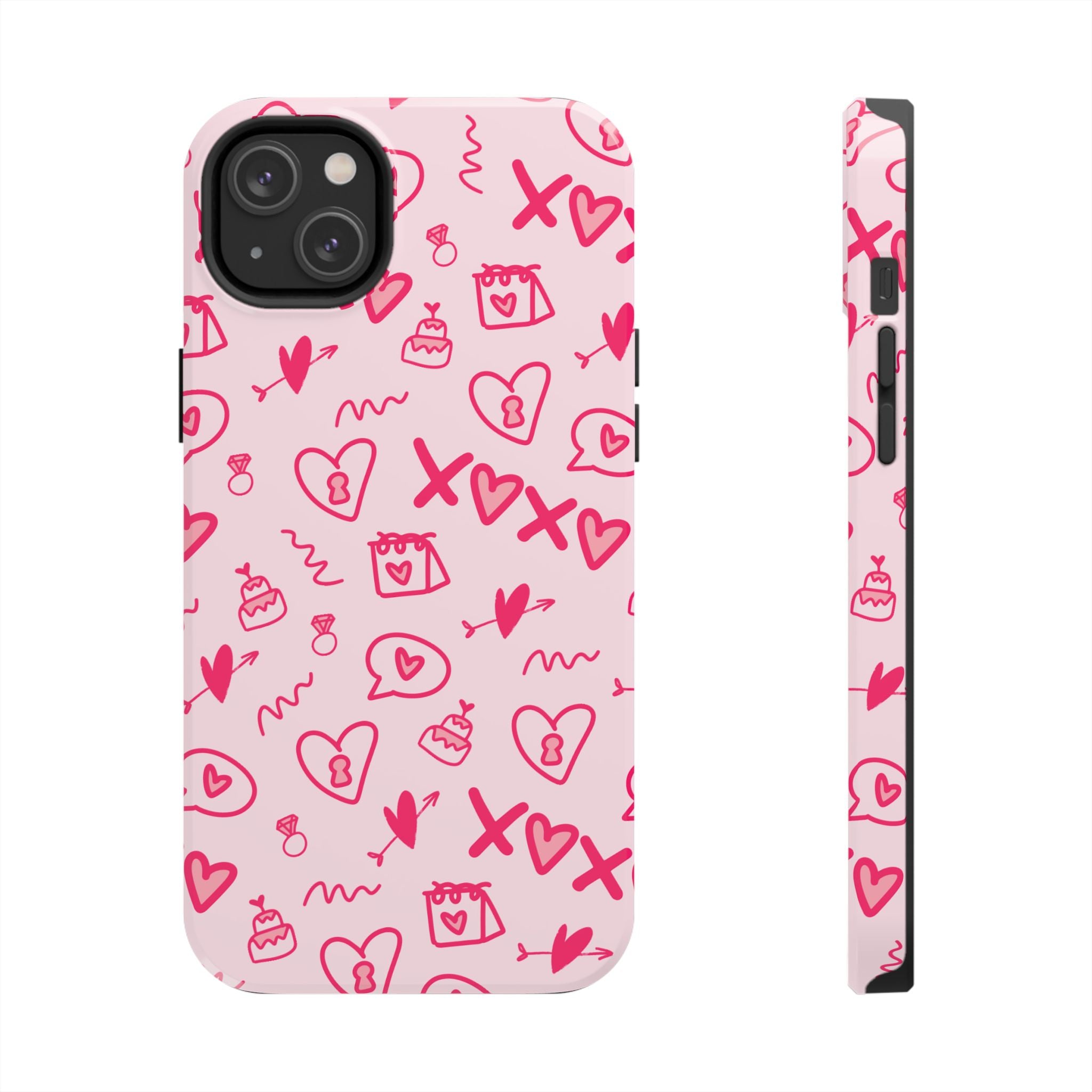 Pink Doodle Hearts Tough Phone Case — XOXO Love Pattern Protective Cover