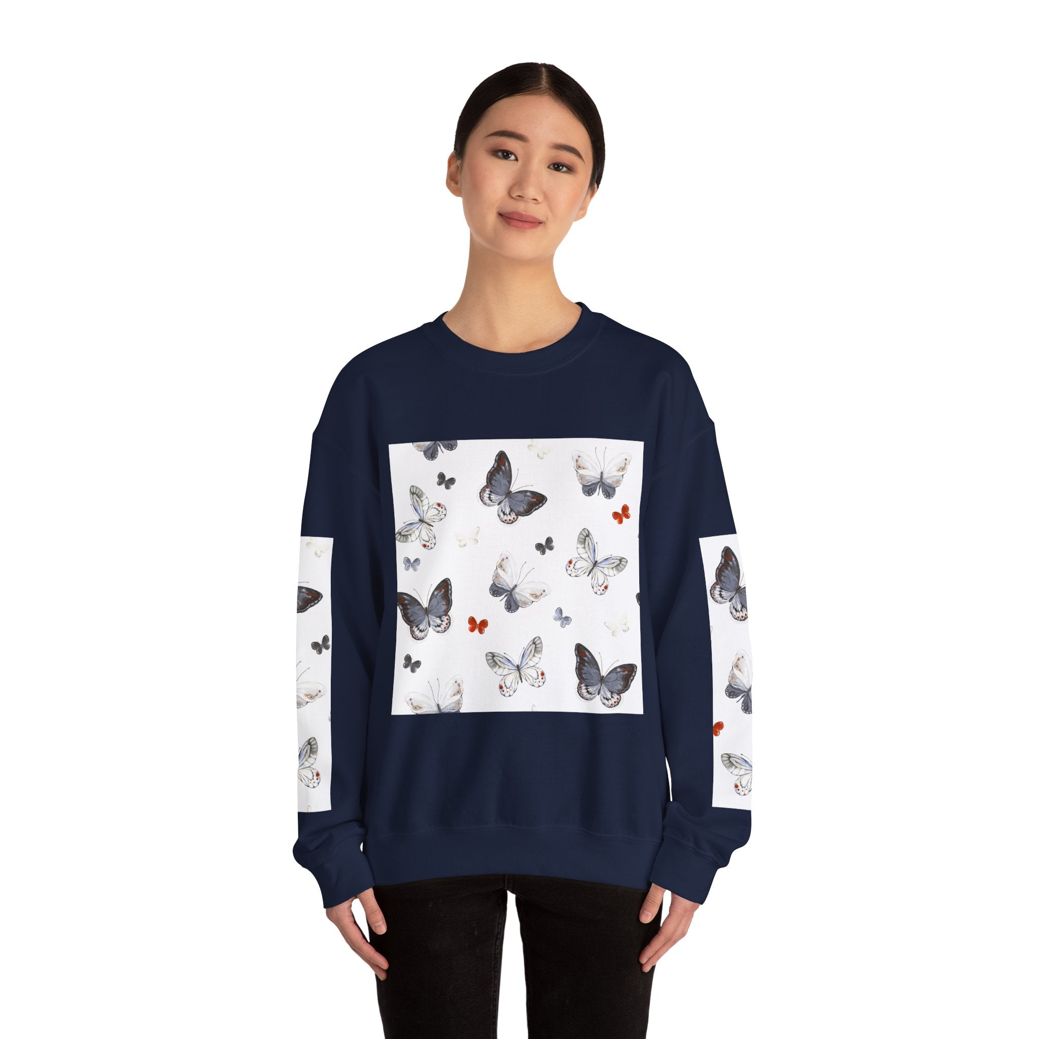 Butterfly Pattern Crewneck Sweatshirt — Delicate Moth & Butterfly Graphic Pullover