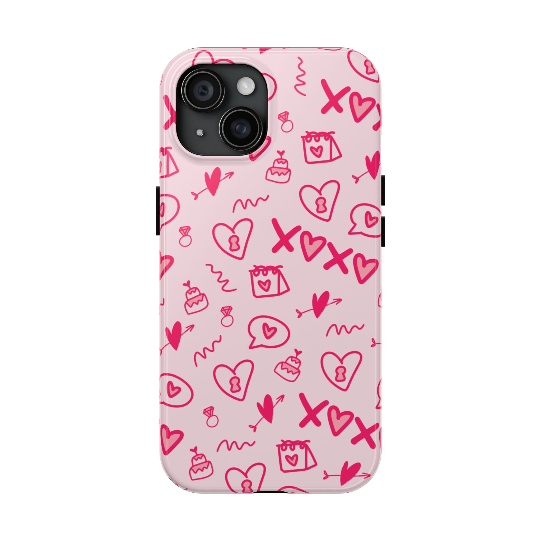 Pink Doodle Hearts Tough Phone Case — XOXO Love Pattern Protective Cover