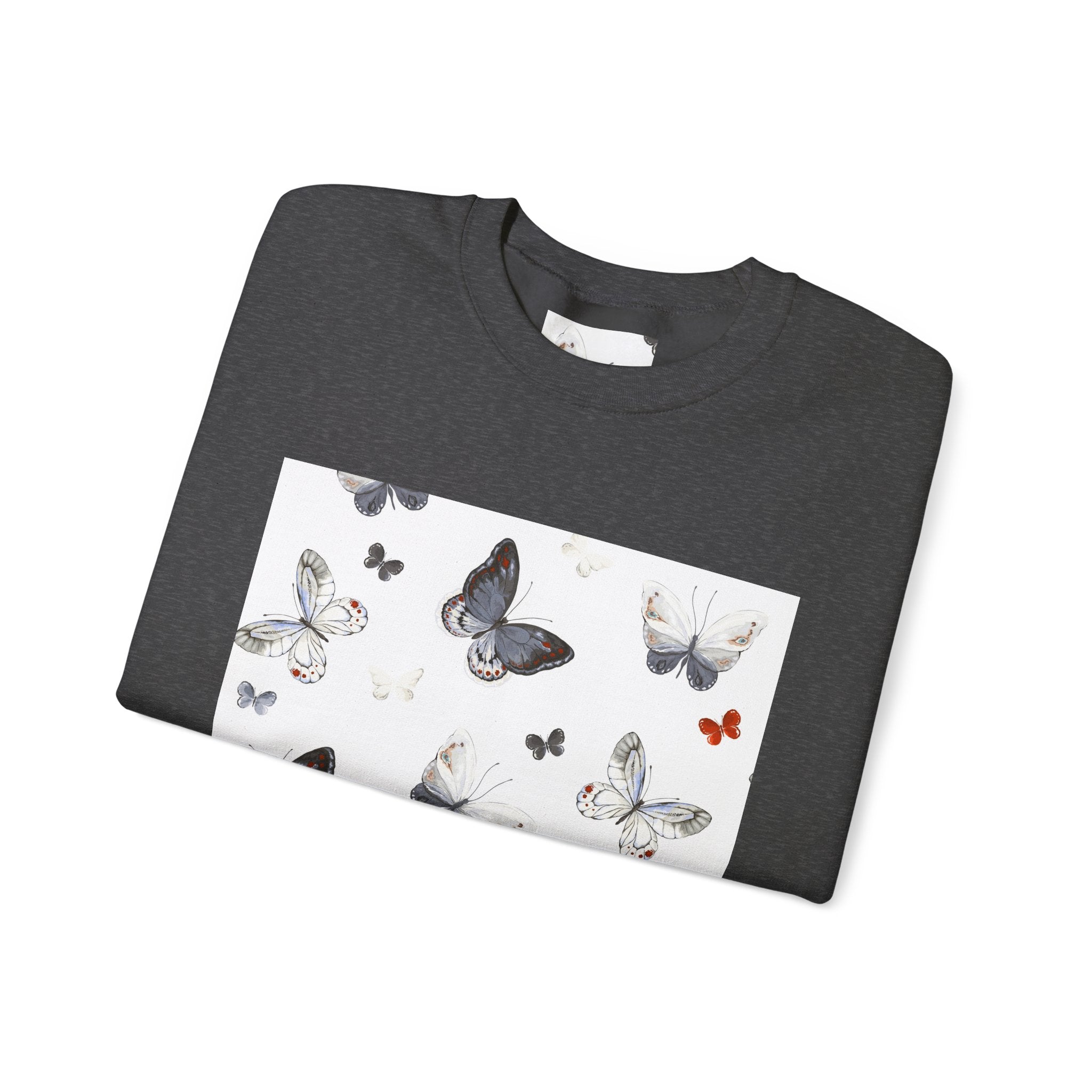 Butterfly Pattern Crewneck Sweatshirt — Delicate Moth & Butterfly Graphic Pullover