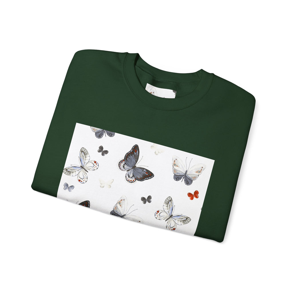 Butterfly Pattern Crewneck Sweatshirt — Delicate Moth & Butterfly Graphic Pullover