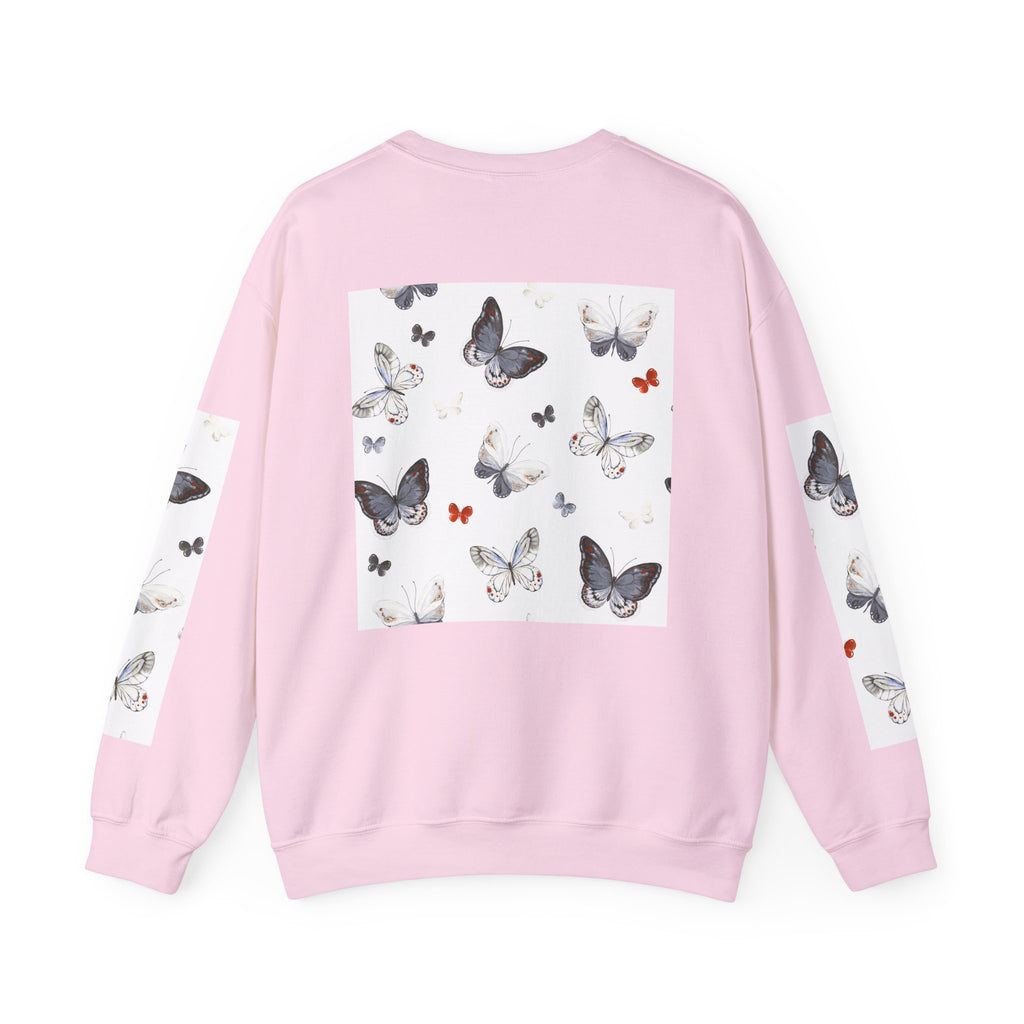 Butterfly Pattern Crewneck Sweatshirt — Delicate Moth & Butterfly Graphic Pullover