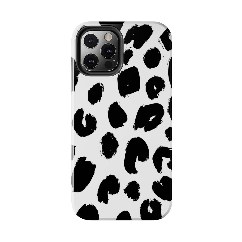 Black Brushstroke Leopard Tough Phone Case — Protective Animal Print iPhone Cover