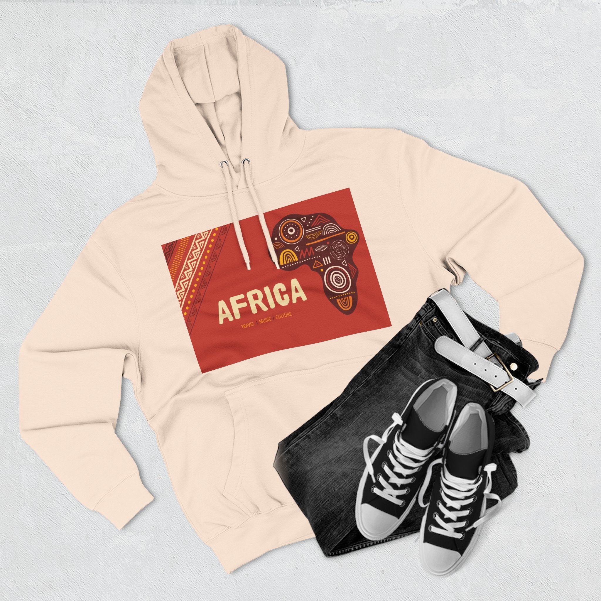Africa Map Graphic Hoodie — African Pattern Tribal Design Fleece Pullover