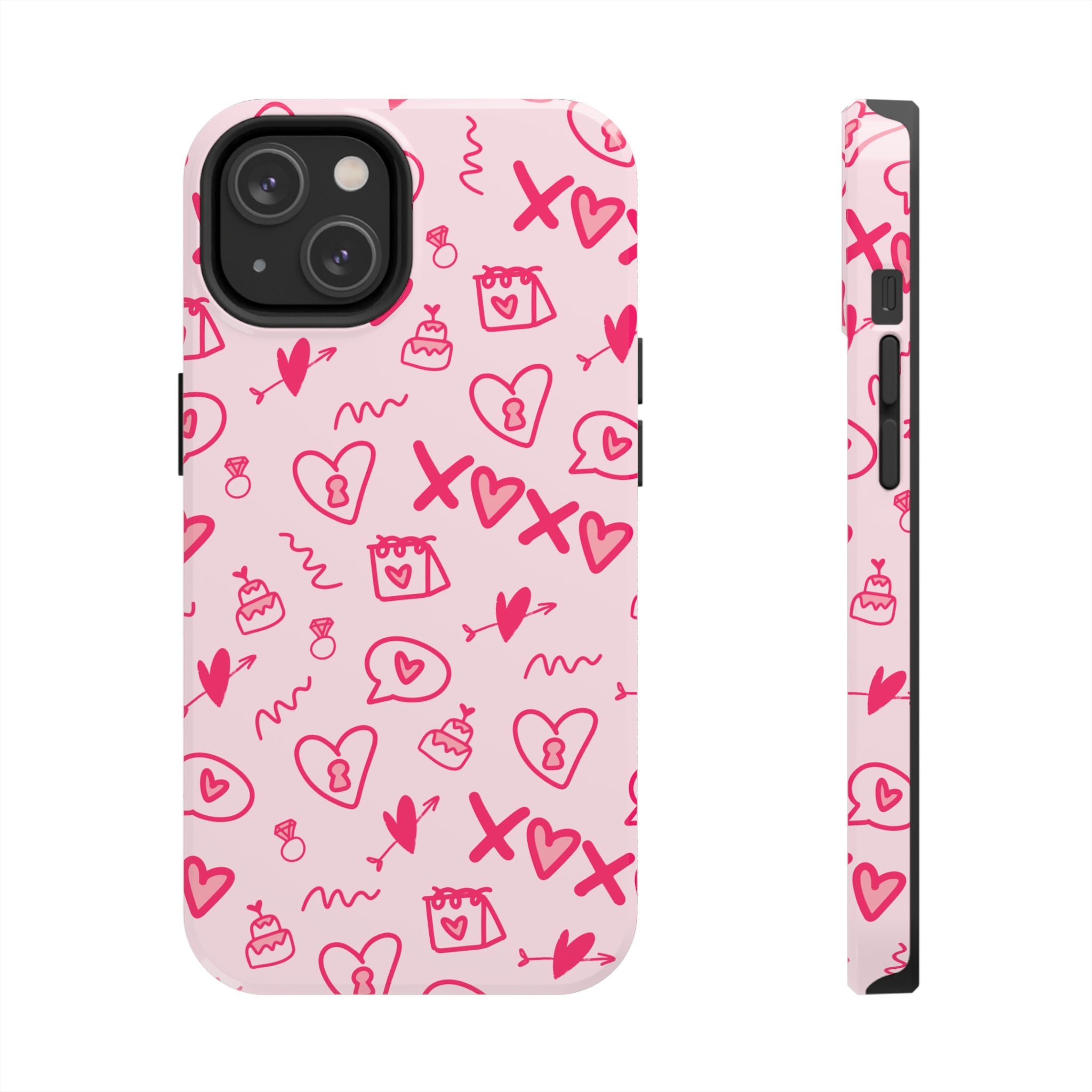 Pink Doodle Hearts Tough Phone Case — XOXO Love Pattern Protective Cover