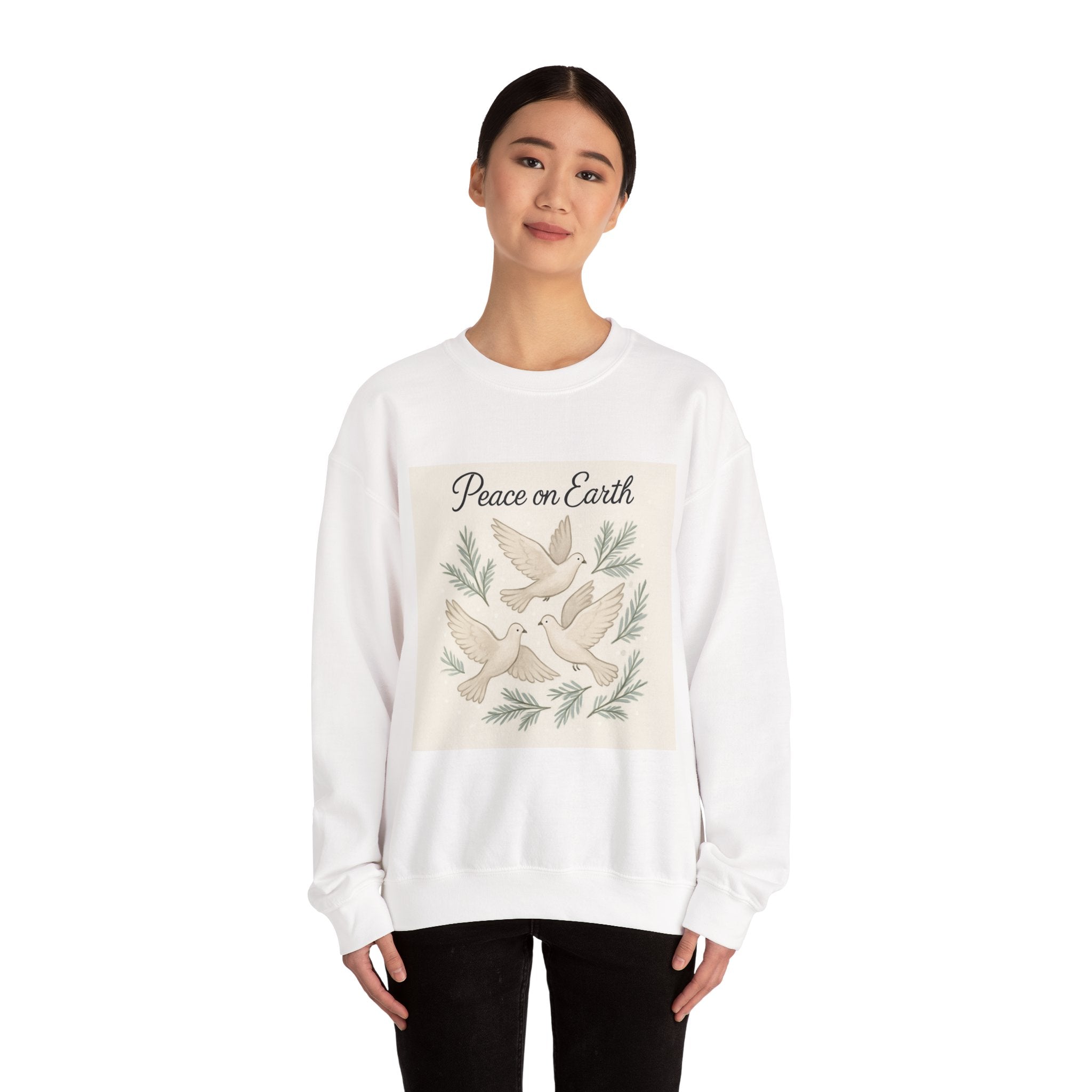 Peace on Earth Dove Crewneck Sweatshirt — Vintage Holiday Peace Graphic