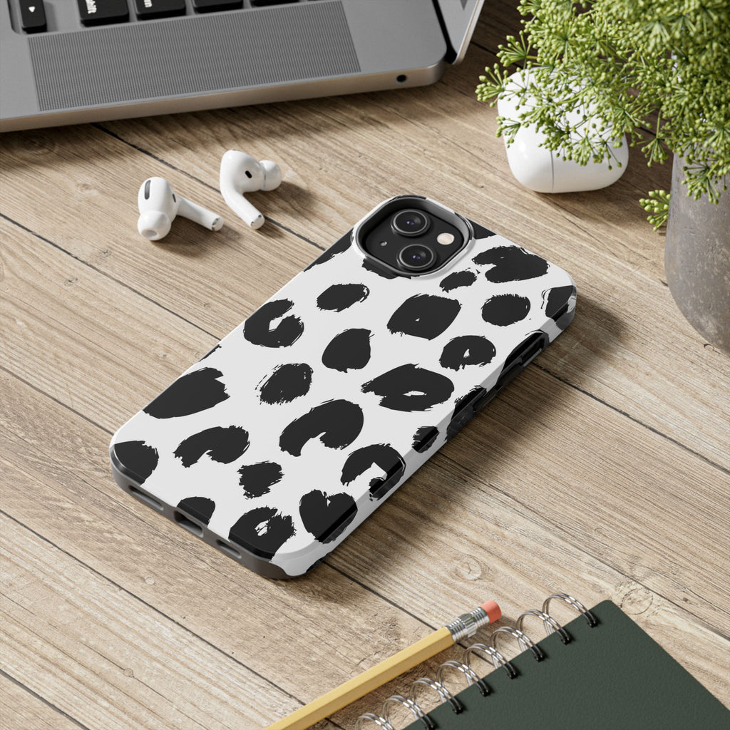 Black Brushstroke Leopard Tough Phone Case — Protective Animal Print iPhone Cover
