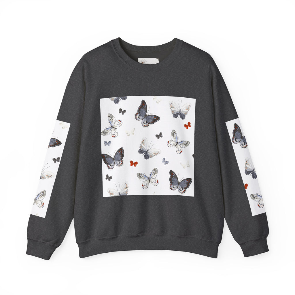 Butterfly Pattern Crewneck Sweatshirt — Delicate Moth & Butterfly Graphic Pullover