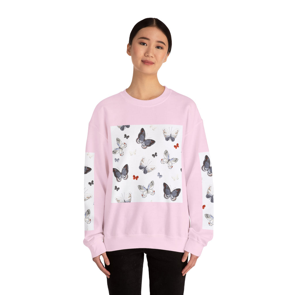 Butterfly Pattern Crewneck Sweatshirt — Delicate Moth & Butterfly Graphic Pullover