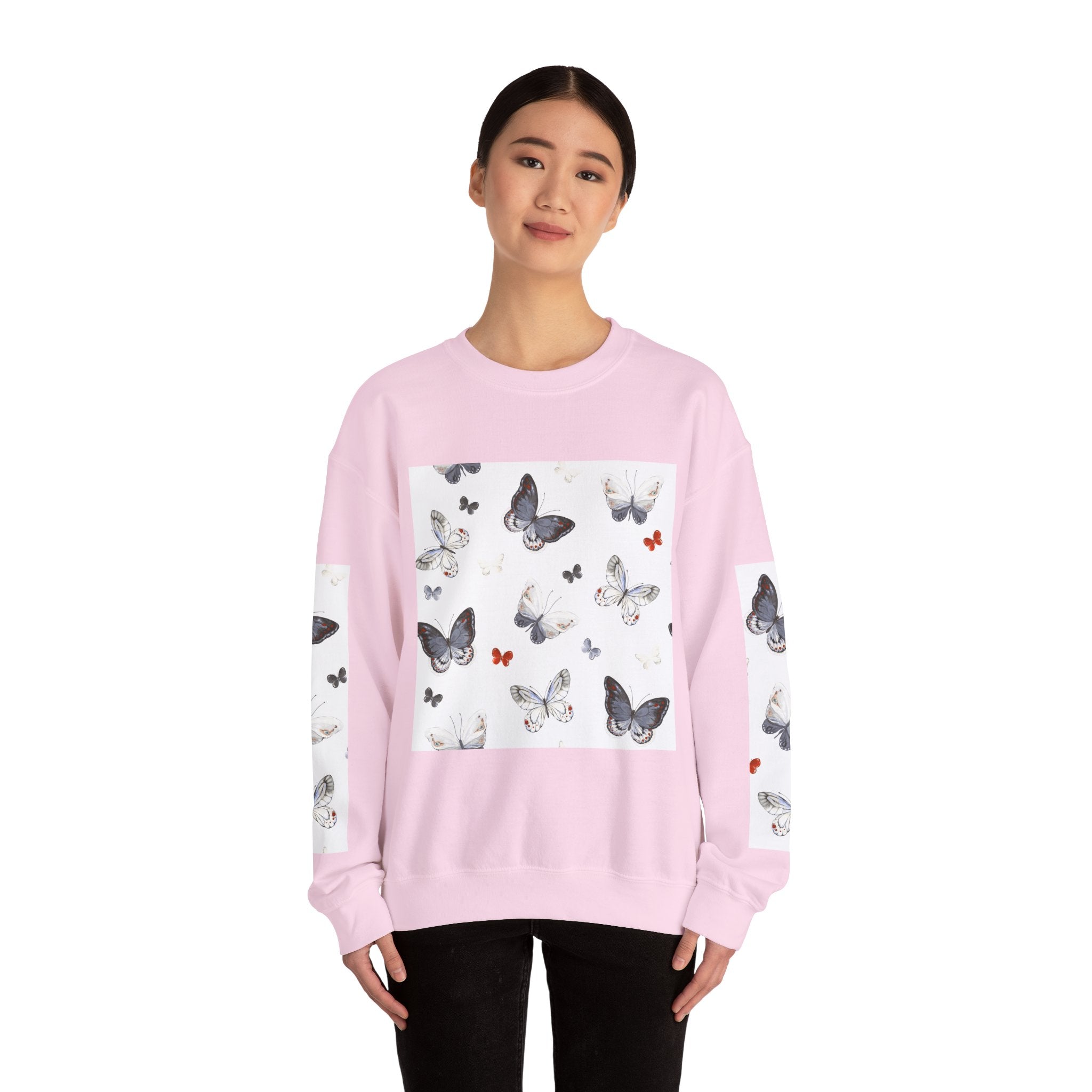 Butterfly Pattern Crewneck Sweatshirt — Delicate Moth & Butterfly Graphic Pullover