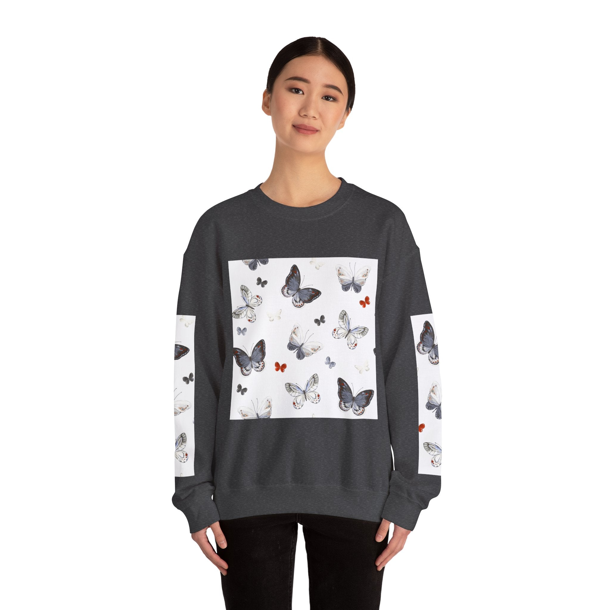 Butterfly Pattern Crewneck Sweatshirt — Delicate Moth & Butterfly Graphic Pullover