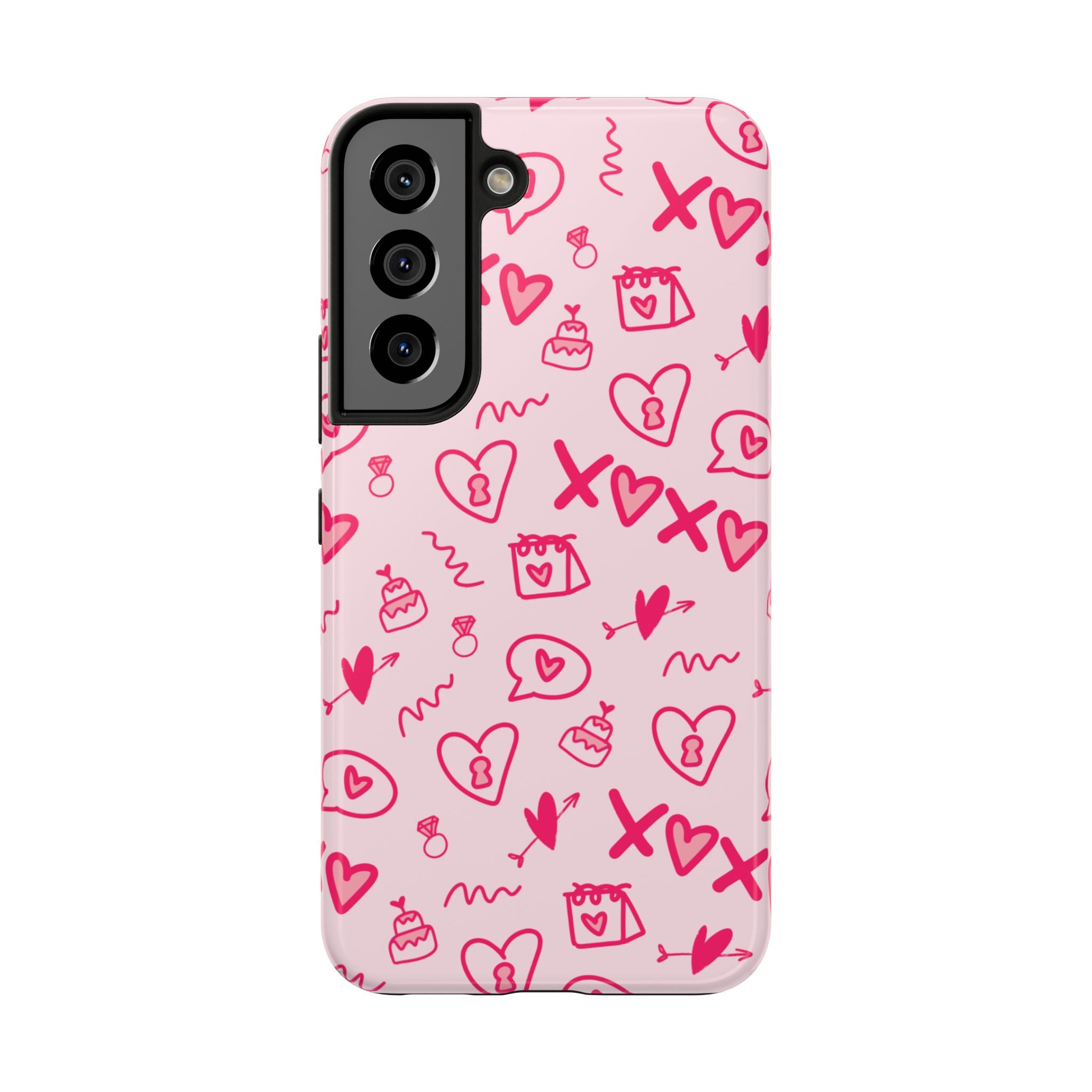 Pink Doodle Hearts Tough Phone Case — XOXO Love Pattern Protective Cover
