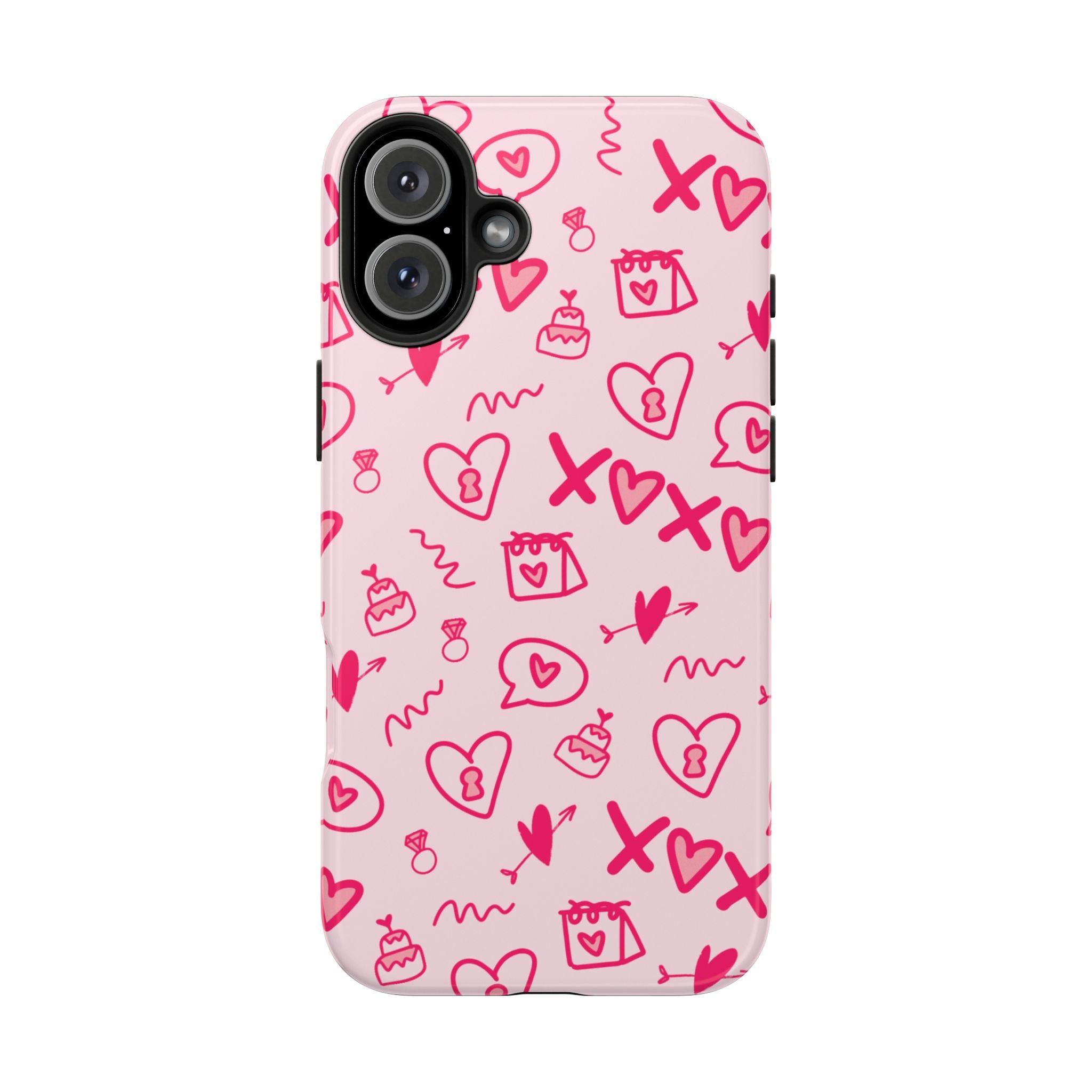 Pink Doodle Hearts Tough Phone Case — XOXO Love Pattern Protective Cover