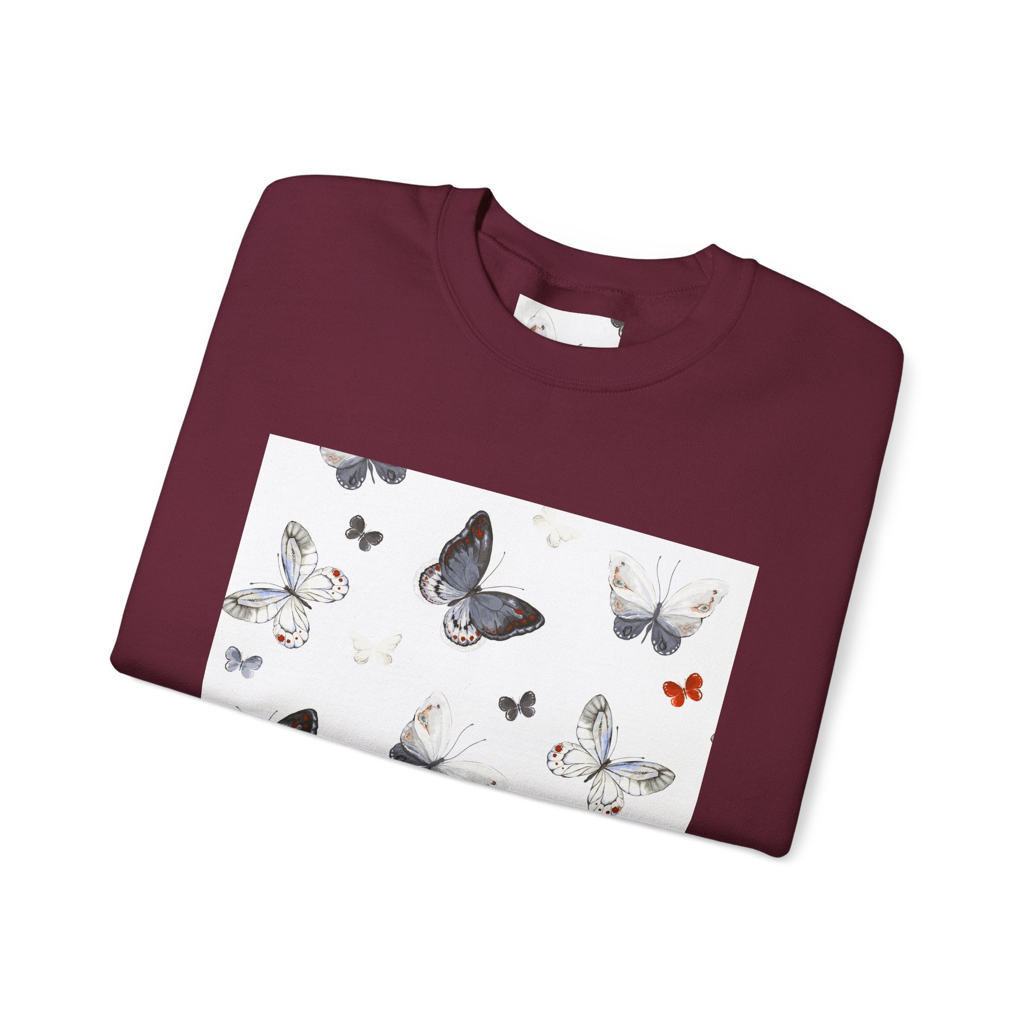 Butterfly Pattern Crewneck Sweatshirt — Delicate Moth & Butterfly Graphic Pullover