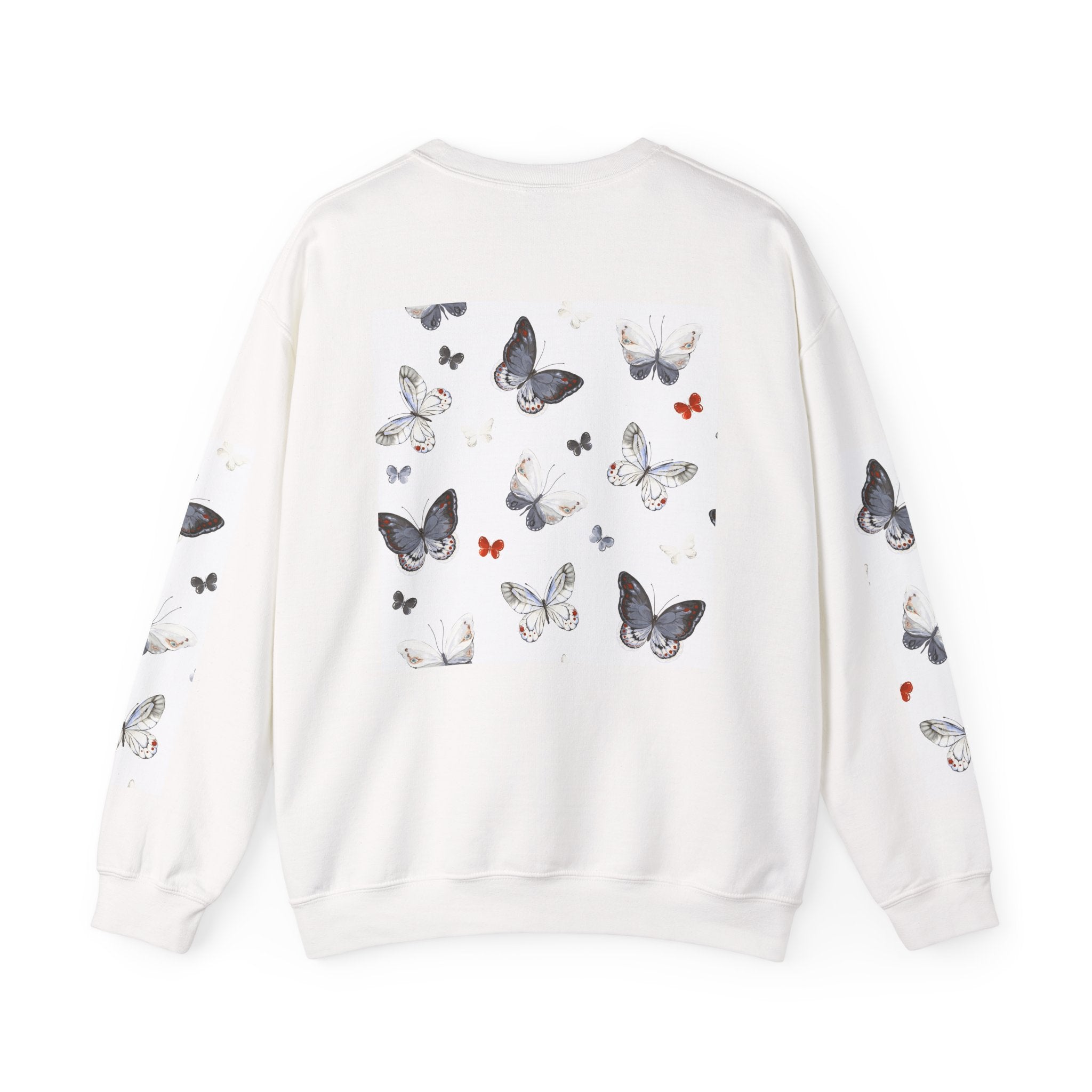 Butterfly Pattern Crewneck Sweatshirt — Delicate Moth & Butterfly Graphic Pullover