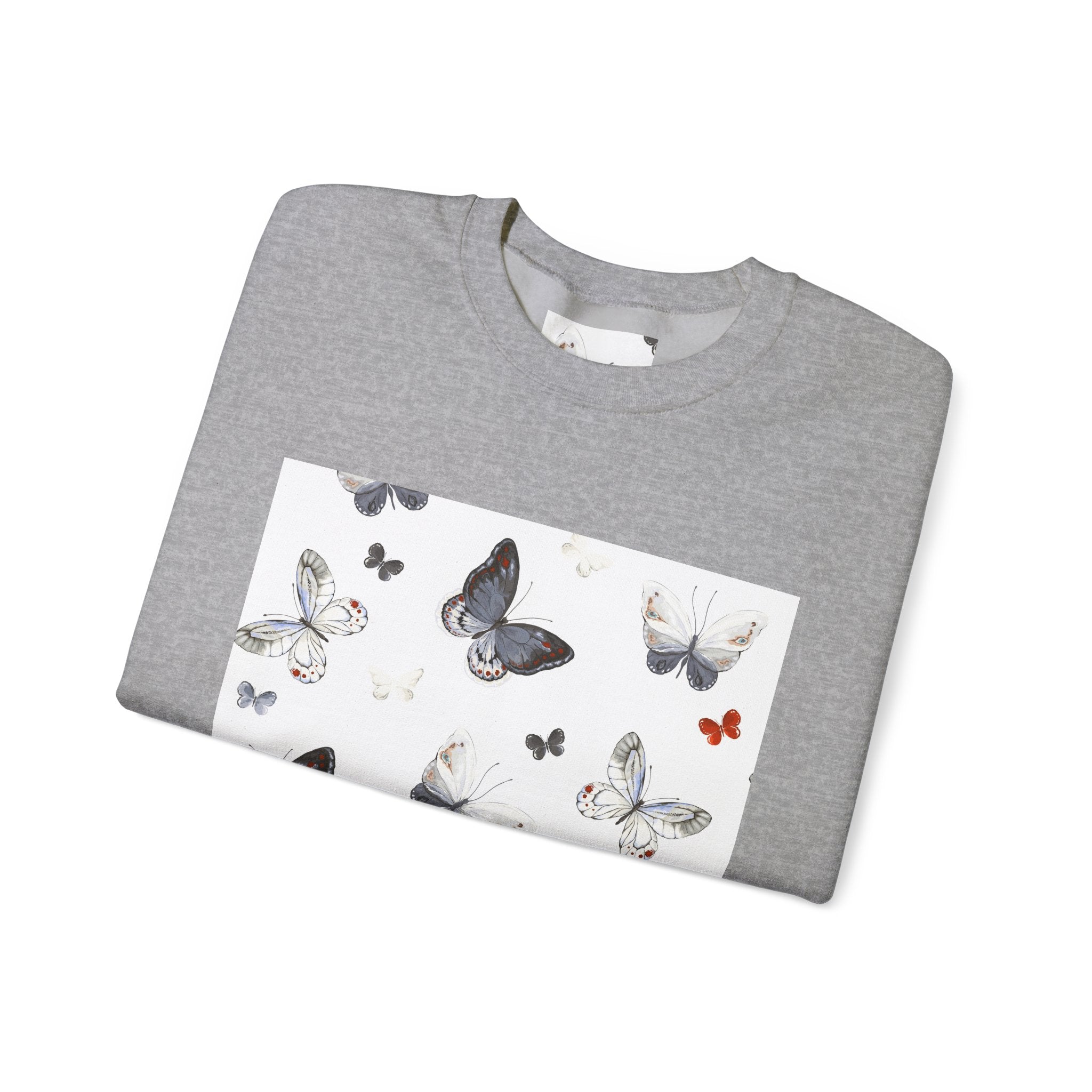 Butterfly Pattern Crewneck Sweatshirt — Delicate Moth & Butterfly Graphic Pullover