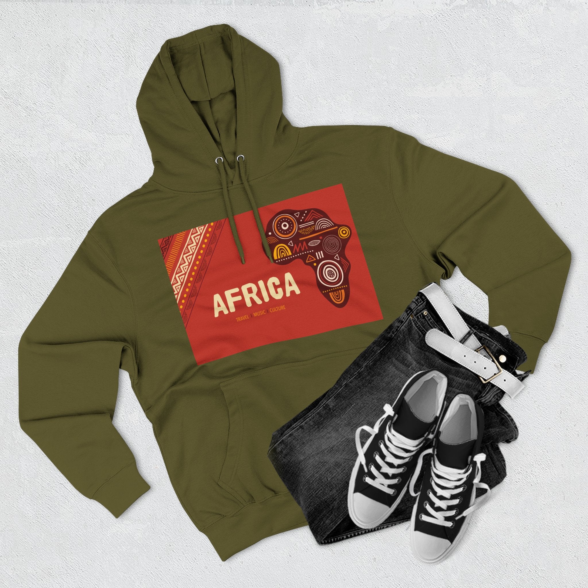 Africa Map Graphic Hoodie — African Pattern Tribal Design Fleece Pullover