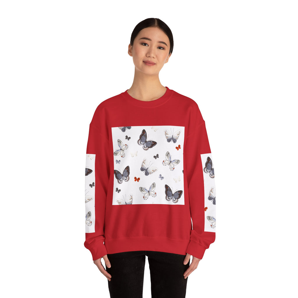 Butterfly Pattern Crewneck Sweatshirt — Delicate Moth & Butterfly Graphic Pullover