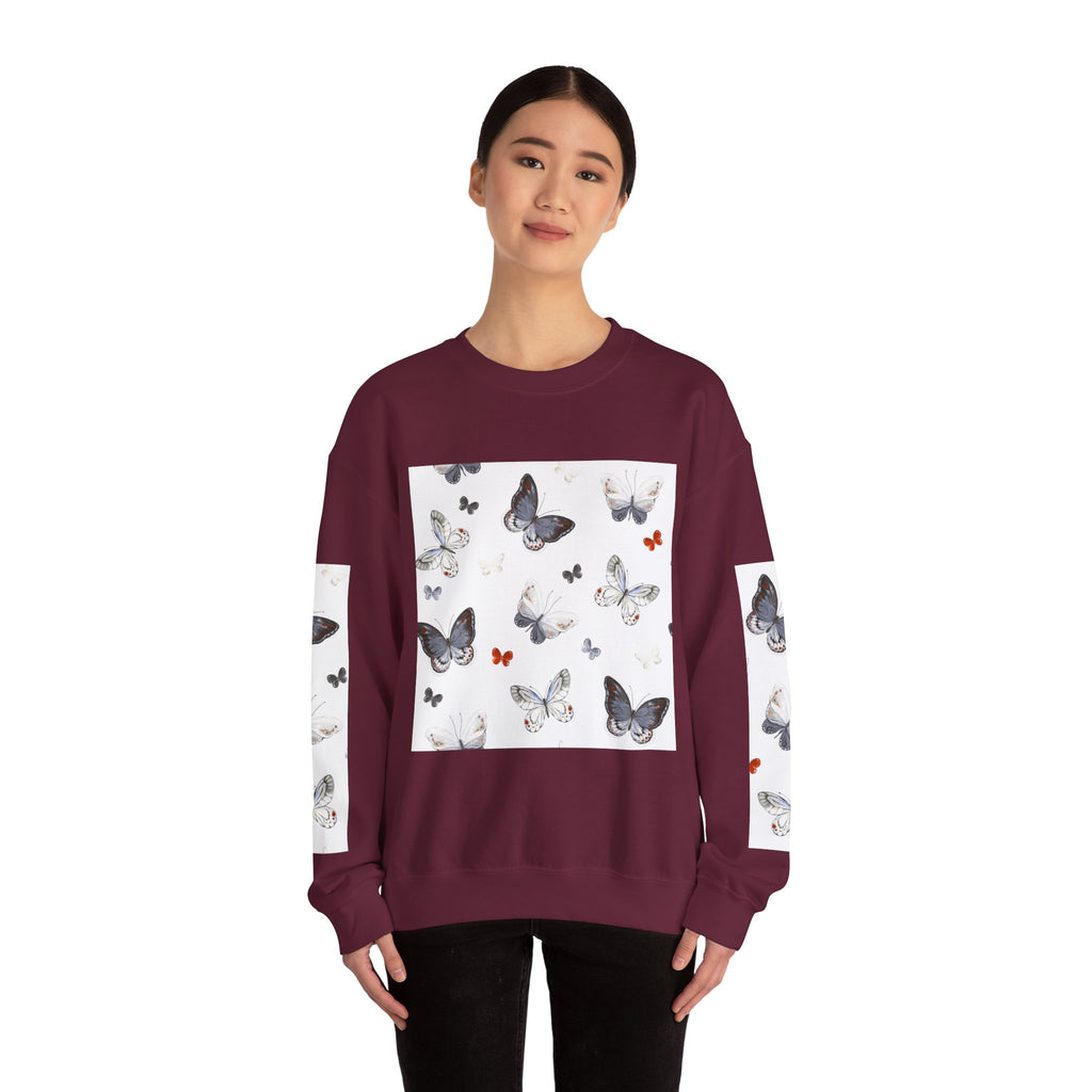 Butterfly Pattern Crewneck Sweatshirt — Delicate Moth & Butterfly Graphic Pullover