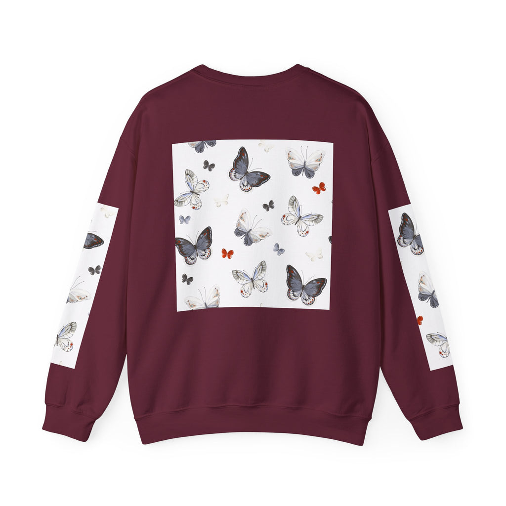 Butterfly Pattern Crewneck Sweatshirt — Delicate Moth & Butterfly Graphic Pullover