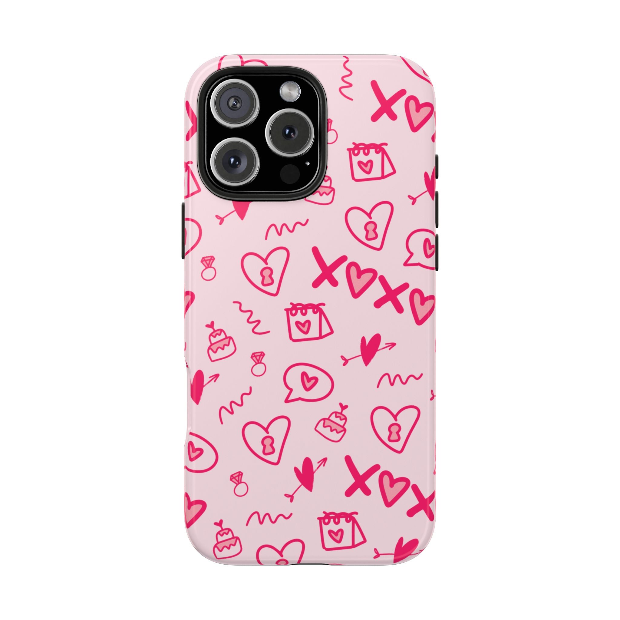 Pink Doodle Hearts Tough Phone Case — XOXO Love Pattern Protective Cover