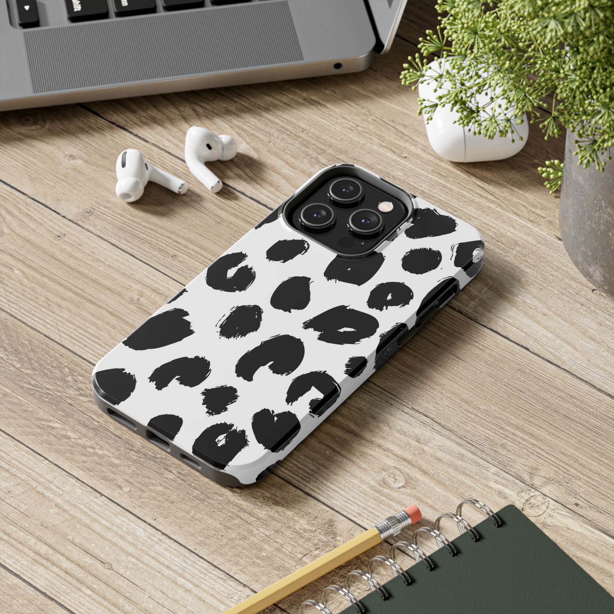 Black Brushstroke Leopard Tough Phone Case — Protective Animal Print iPhone Cover