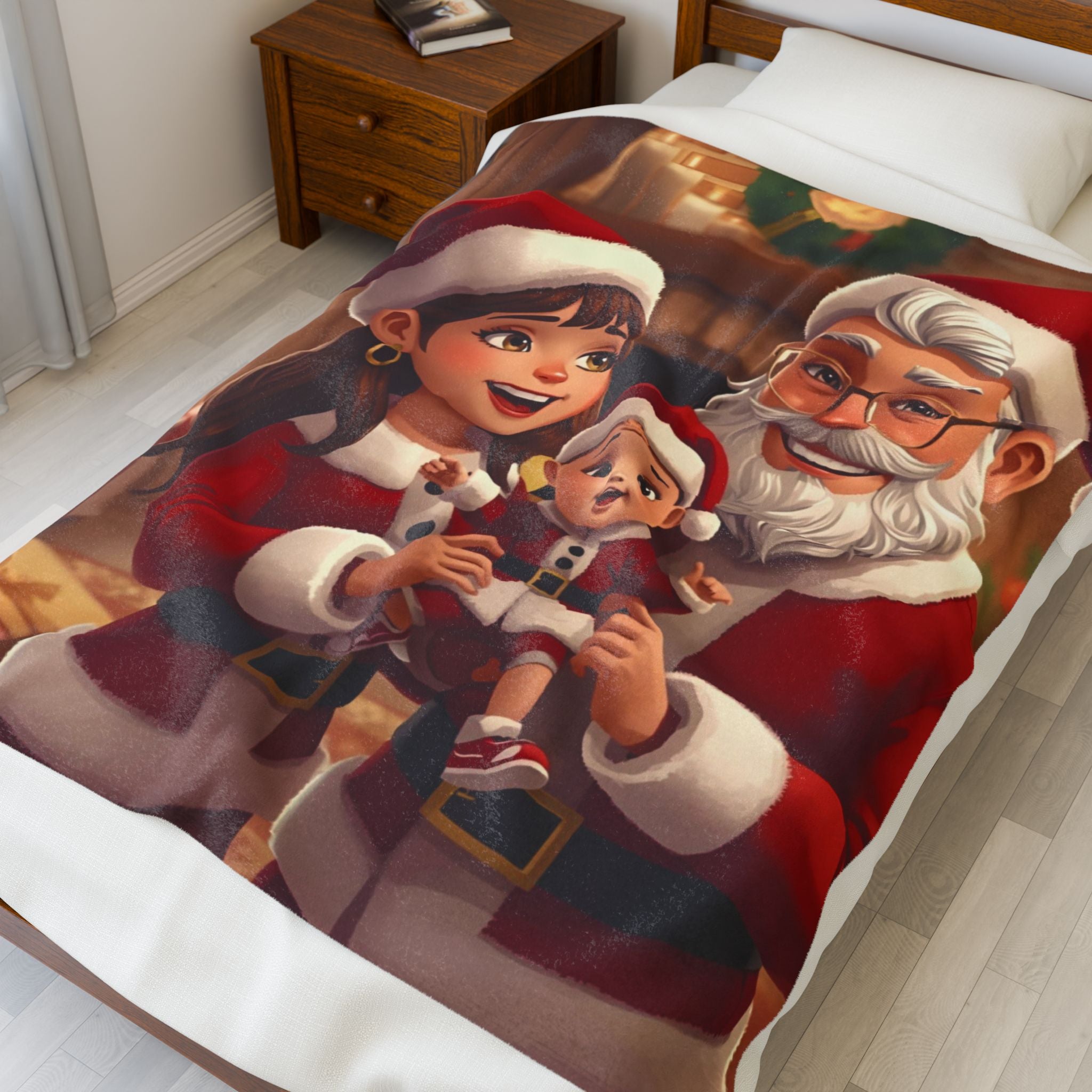 Christmas Family Santa Plush Blanket – Cozy Holiday Velveteen Throw