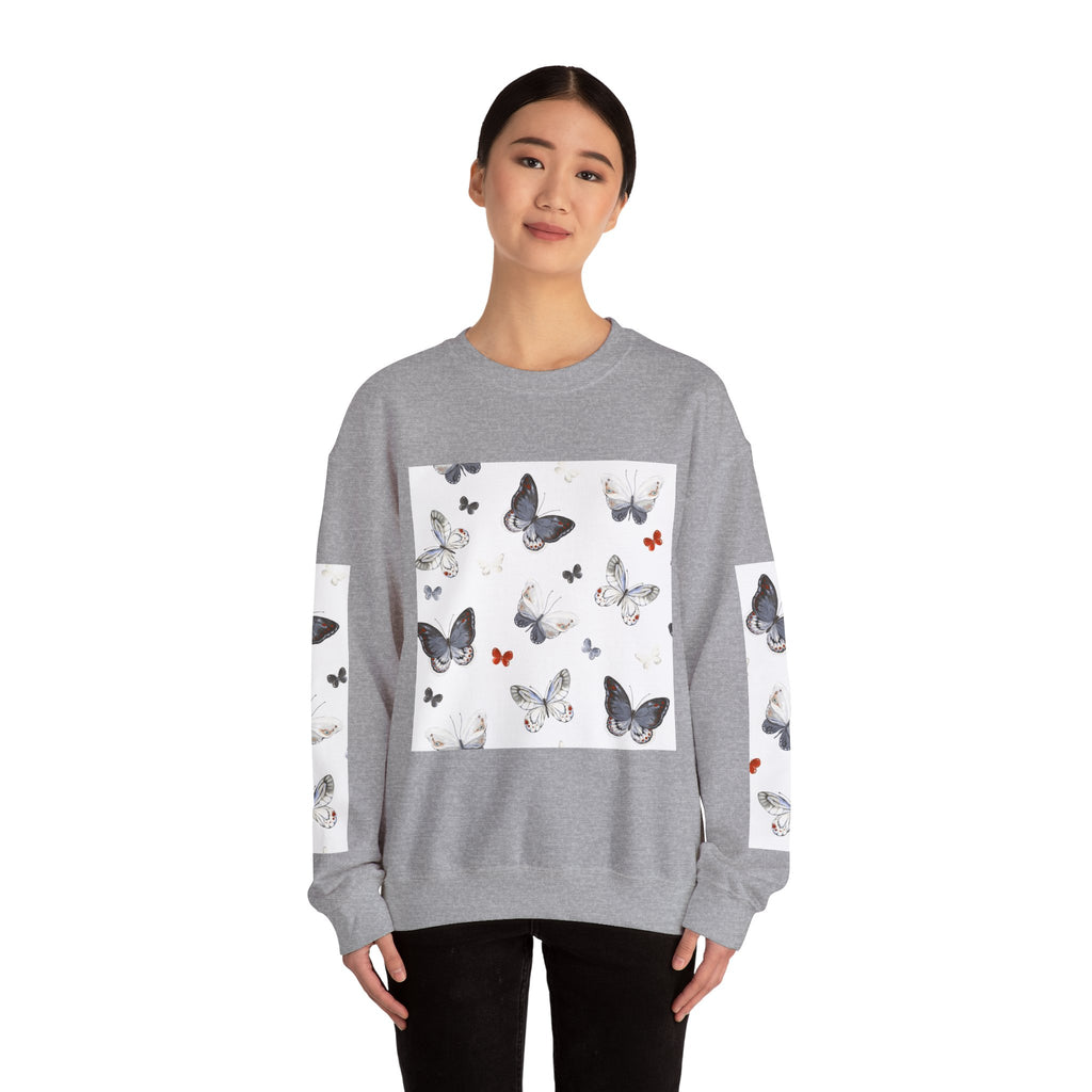 Butterfly Pattern Crewneck Sweatshirt — Delicate Moth & Butterfly Graphic Pullover