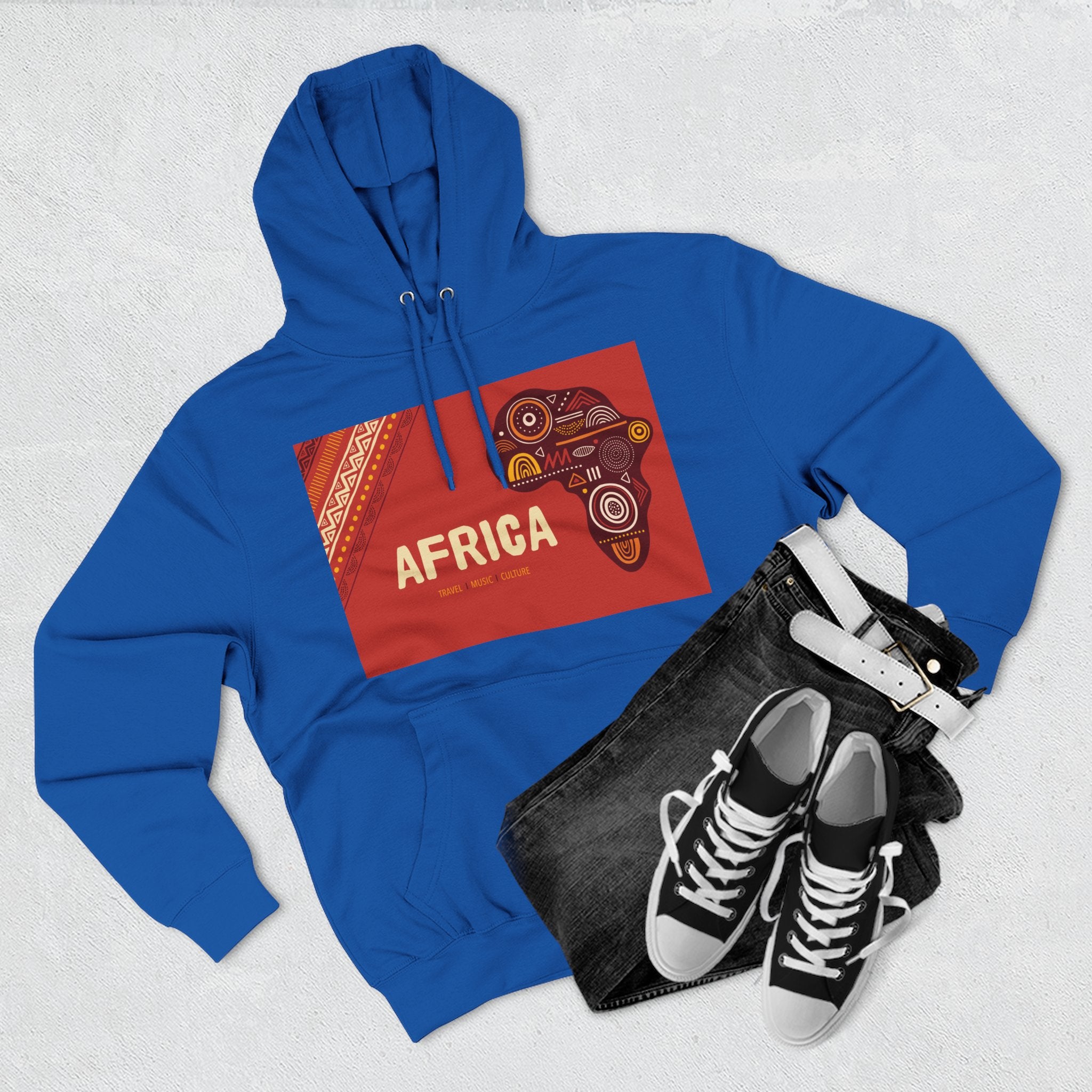 Africa Map Graphic Hoodie — African Pattern Tribal Design Fleece Pullover